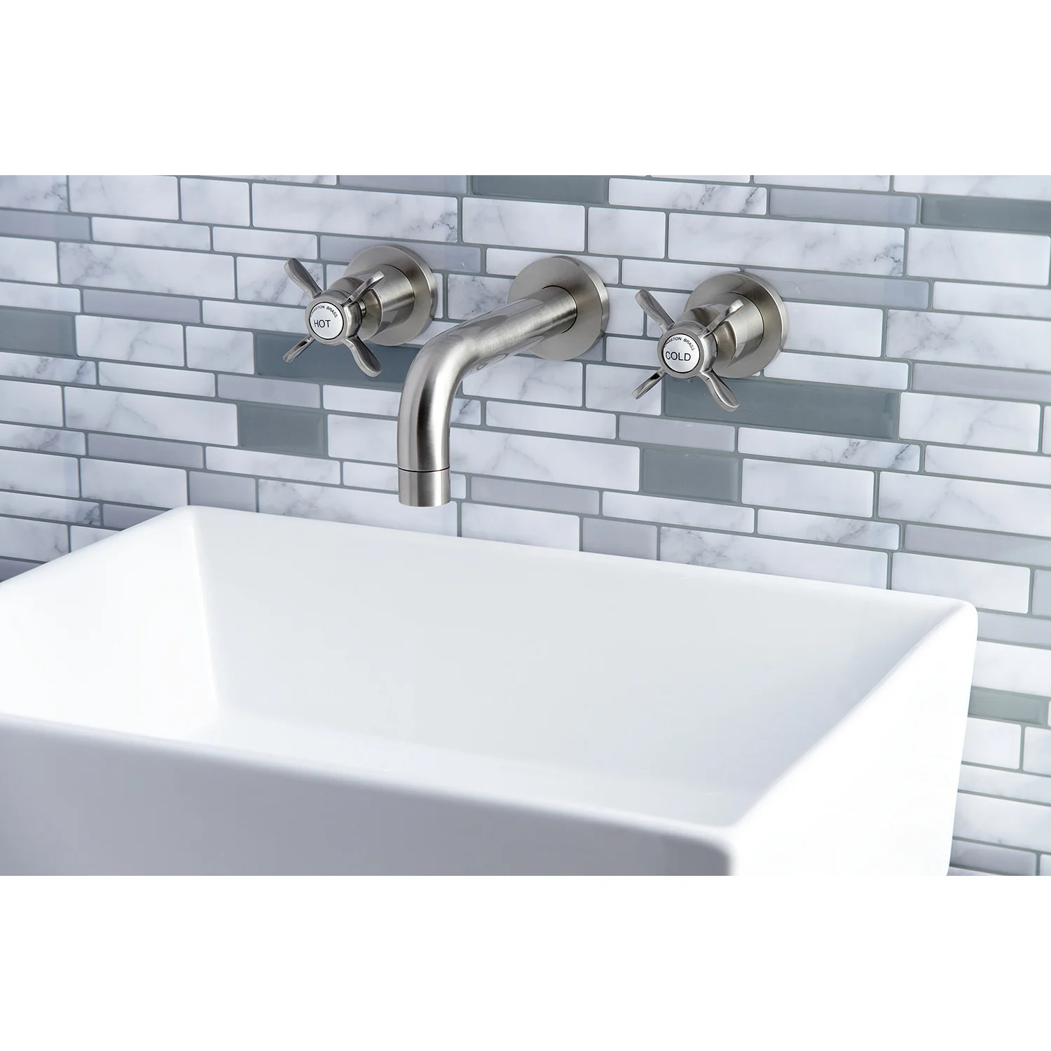 Kingston Sona KS8128BEX - Essex Double-Handle 3-Hole Wall Mount Bathroom Faucet, Brushed Nickel - Image 5