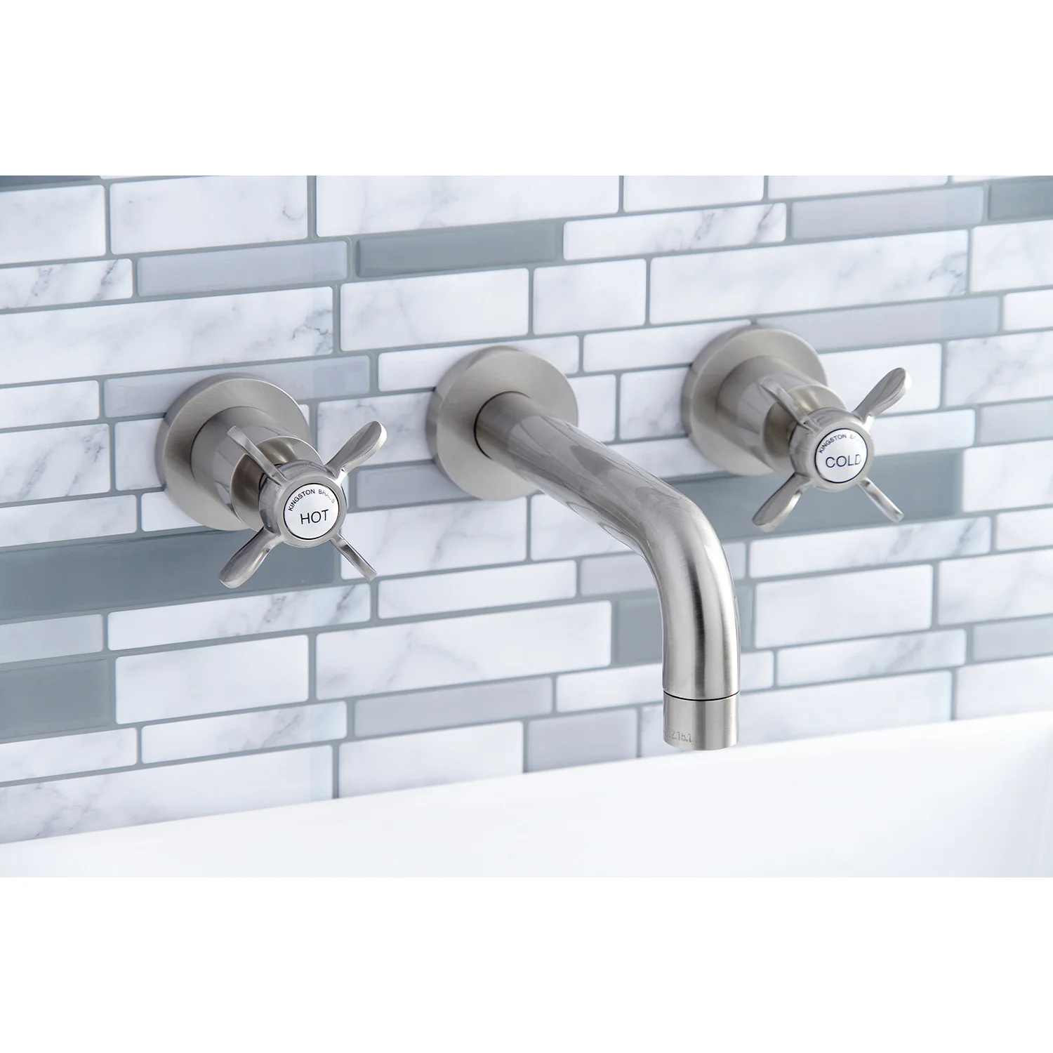 Kingston Sona KS8128BEX - Essex Double-Handle 3-Hole Wall Mount Bathroom Faucet, Brushed Nickel - Image 6