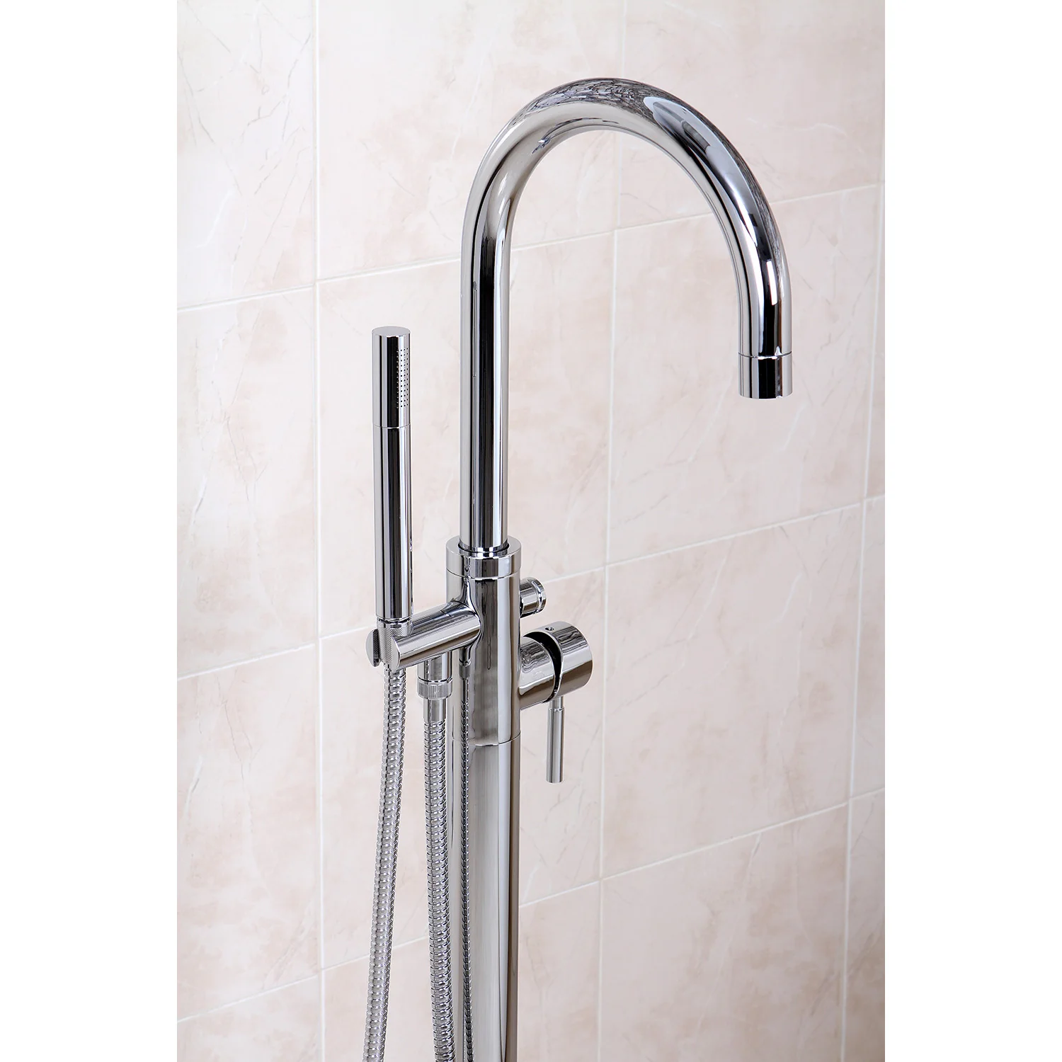 Kingston Sona KS8151DL - Concord Single-Handle 1-Hole Freestanding Tub Faucet with Hand Shower, Polished Chrome - Image 4