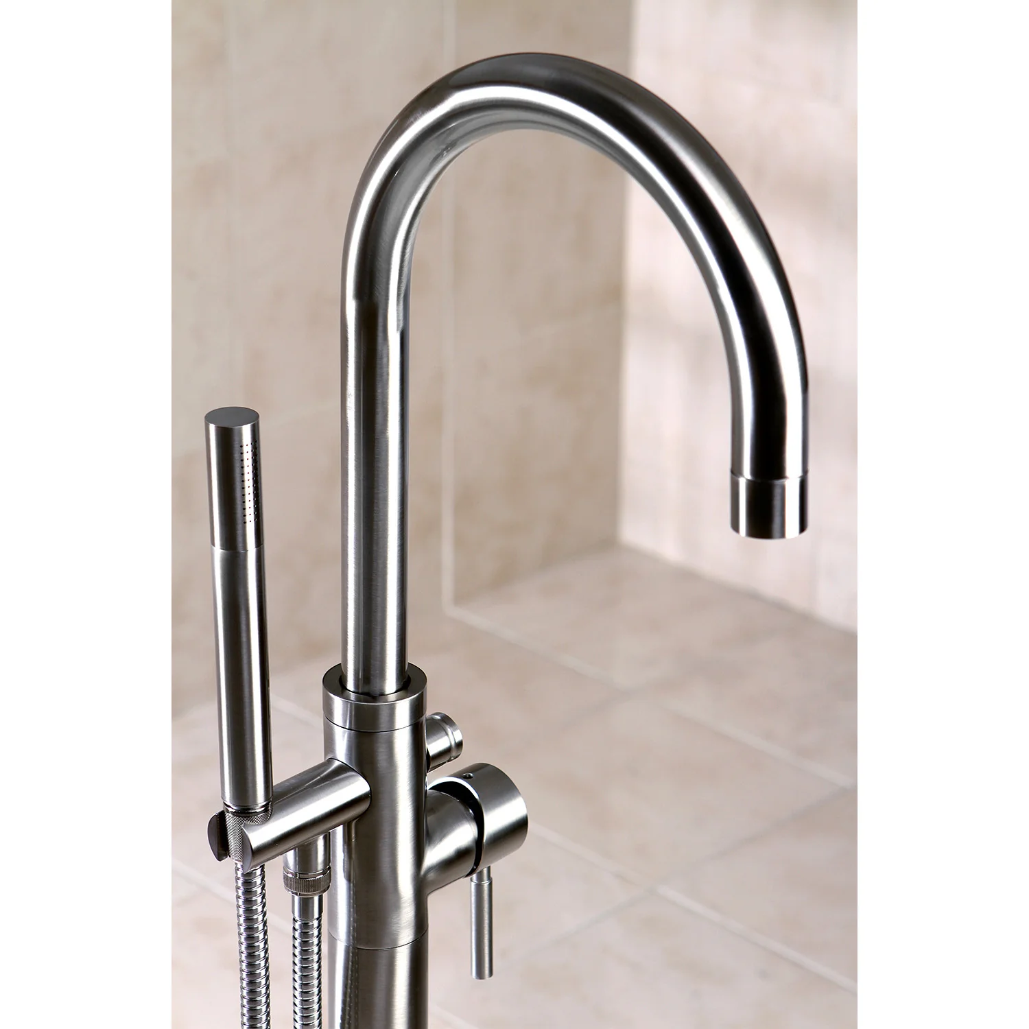 Kingston Sona KS8158DL - Concord Single-Handle 1-Hole Freestanding Tub Faucet with Hand Shower, Brushed Nickel - Image 10