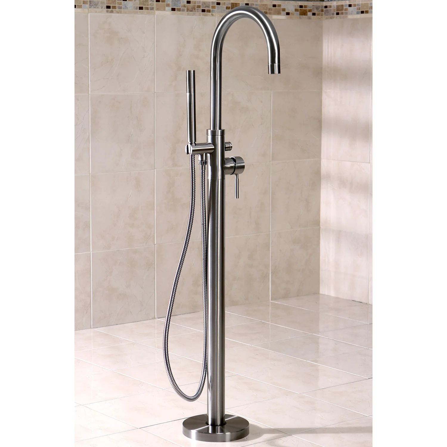 Kingston Sona KS8158DL - Concord Single-Handle 1-Hole Freestanding Tub Faucet with Hand Shower, Brushed Nickel - Image 11