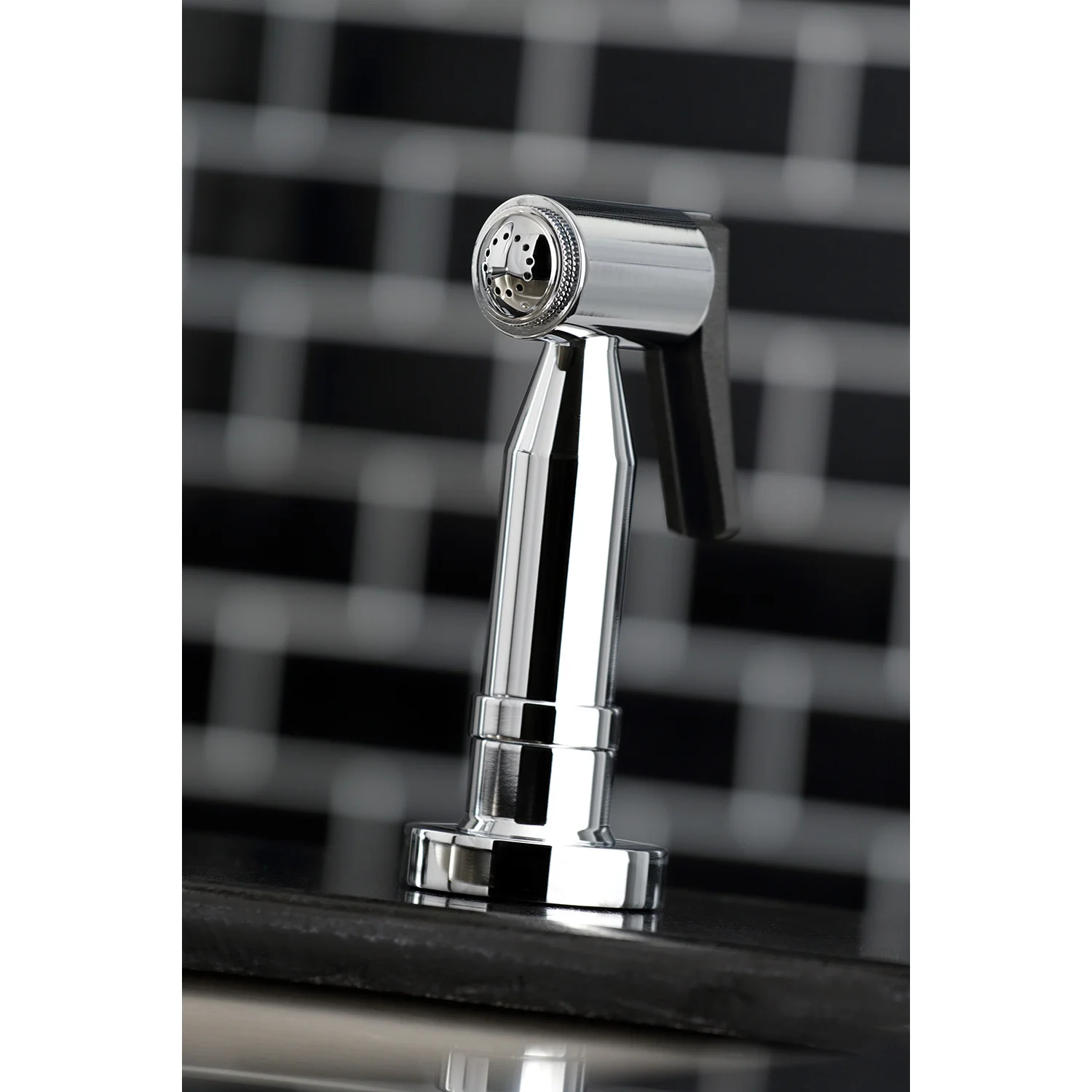 Kingston Sona KS8271DKLBS - Kaiser Two-Handle 4-Hole Deck Mount Bridge Kitchen Faucet with Brass Sprayer, Polished Chrome - Image 3