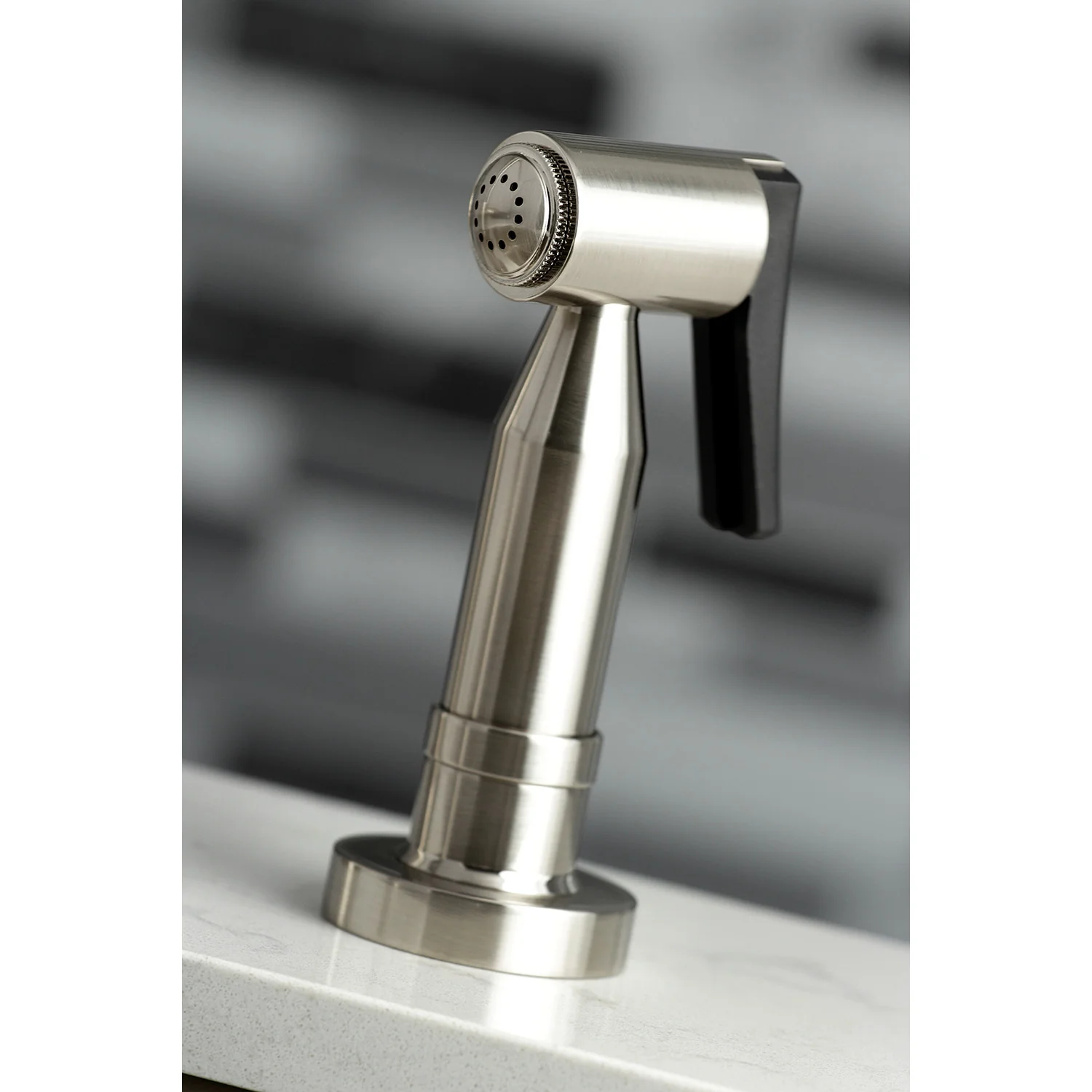 Kingston Sona KS8278DKLBS - Kaiser Two-Handle 4-Hole Deck Mount Bridge Kitchen Faucet with Brass Sprayer, Brushed Nickel - Image 3