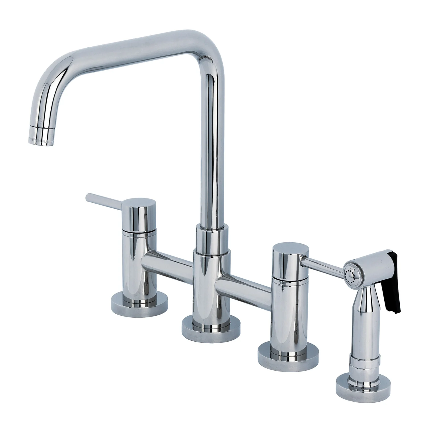 Kingston Sona KS8281DLBS - Concord Two-Handle 4-Hole Deck Mount Bridge Kitchen Faucet with Brass Sprayer, Polished Chrome