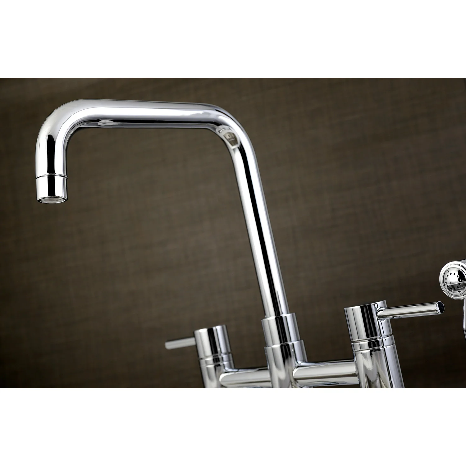 Kingston Sona KS8281DLBS - Concord Two-Handle 4-Hole Deck Mount Bridge Kitchen Faucet with Brass Sprayer, Polished Chrome - Image 2