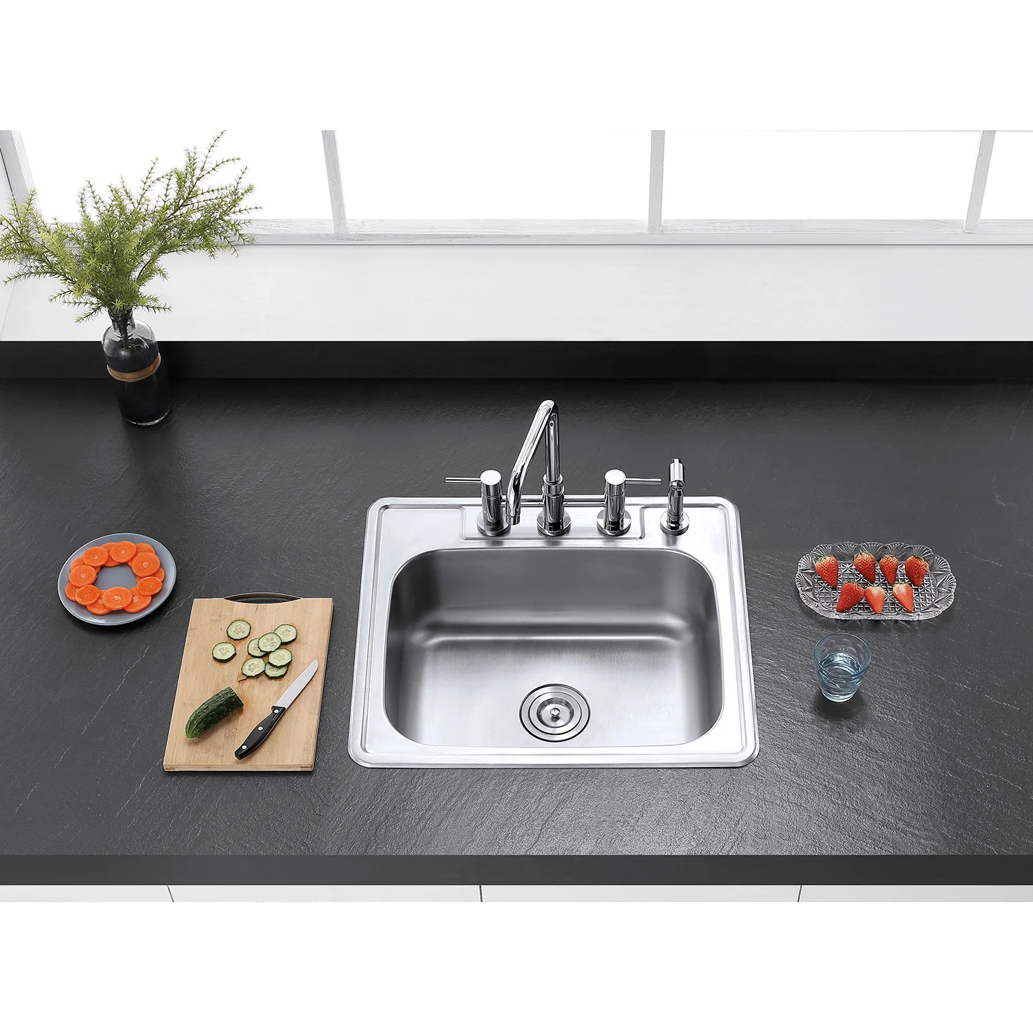Kingston Sona KS8281DLBS - Concord Two-Handle 4-Hole Deck Mount Bridge Kitchen Faucet with Brass Sprayer, Polished Chrome - Image 5