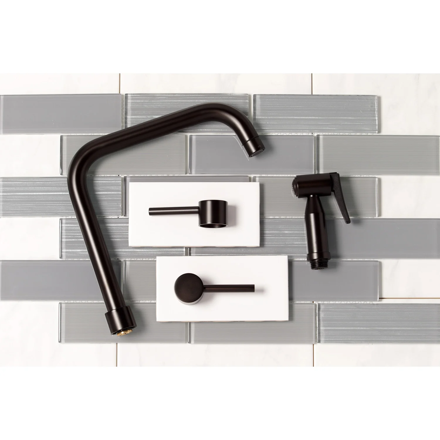 Kingston Sona KS8285DLBS - Concord Two-Handle 4-Hole Deck Mount Bridge Kitchen Faucet with Brass Sprayer, Oil Rubbed Bronze - Image 9