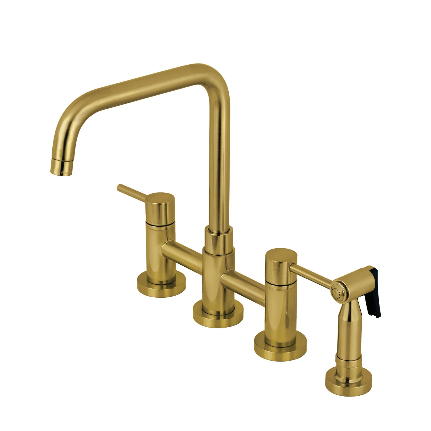 Kingston Sona KS8287DLBS - Concord Two-Handle 4-Hole Deck Mount Bridge Kitchen Faucet with Brass Sprayer, Brushed Brass
