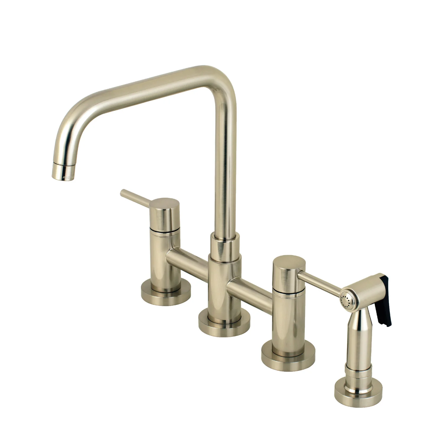 Kingston Sona KS8288DLBS - Concord Two-Handle 4-Hole Deck Mount Bridge Kitchen Faucet with Brass Sprayer, Brushed Nickel