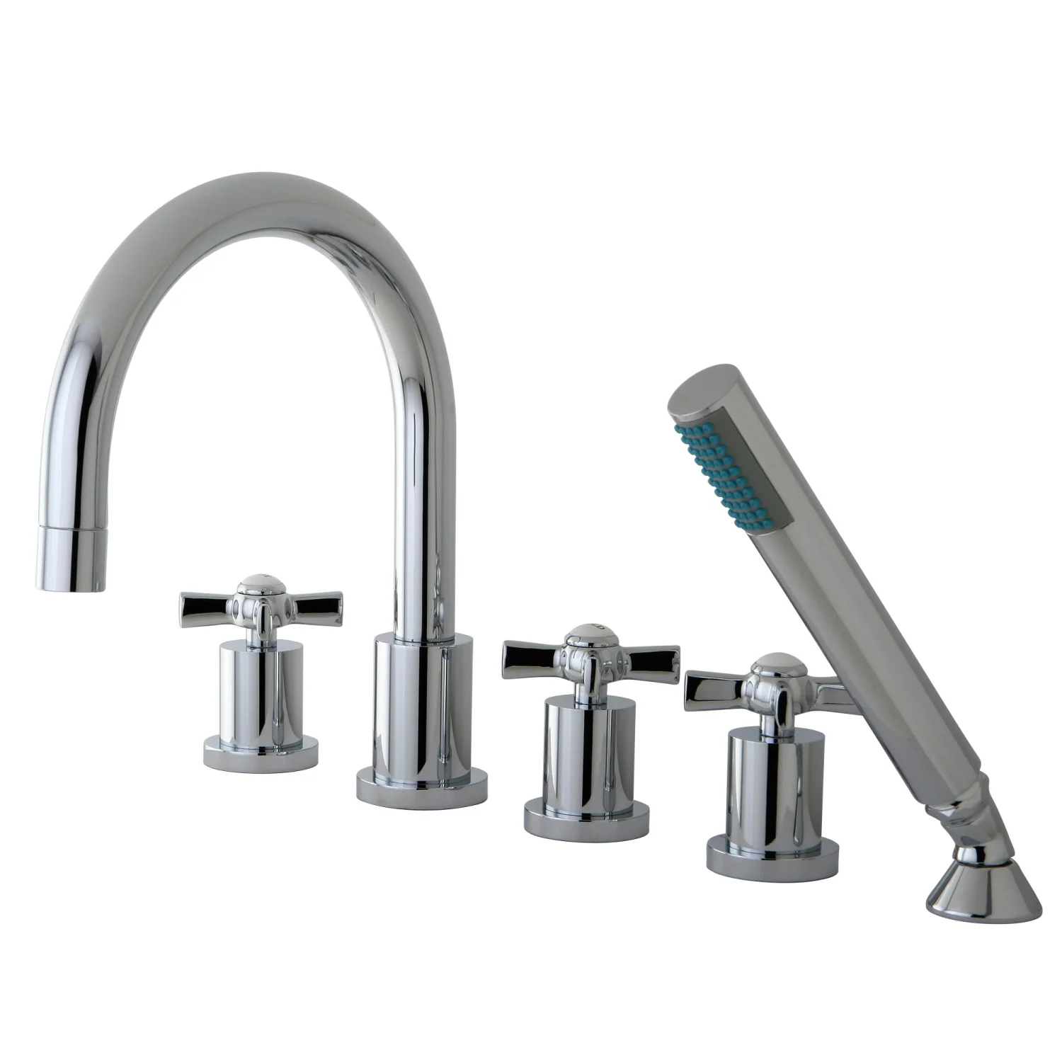 Kingston Sona KS83215ZX - Millennium Three-Handle 5-Hole Deck Mount Roman Tub Faucet with Hand Shower, Polished Chrome