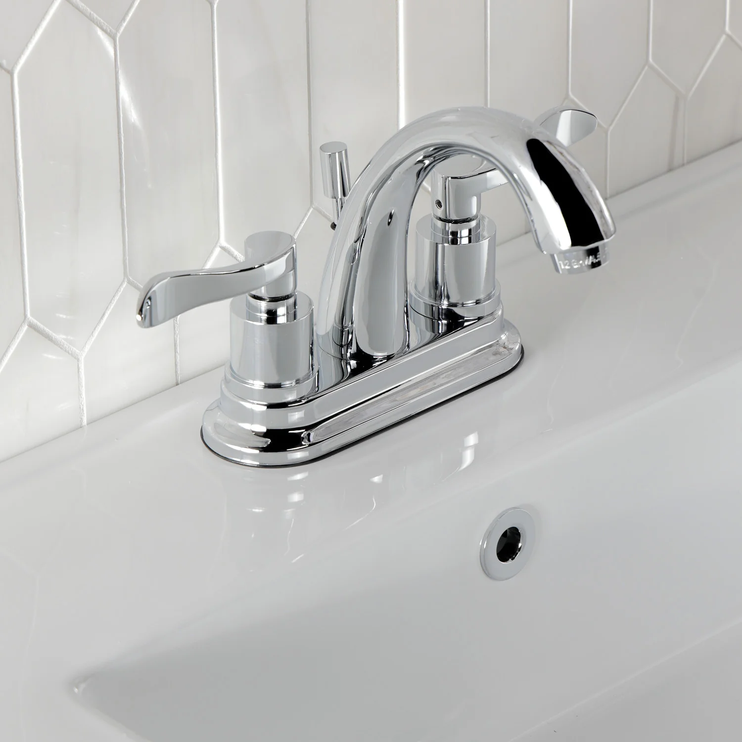 Kingston Tulare KS8611DFL Double-Handle 3-Hole Deck Mount 4-Inch Centerset Bathroom Faucet with Brass Pop-Up, Polished Chrome - Image 4