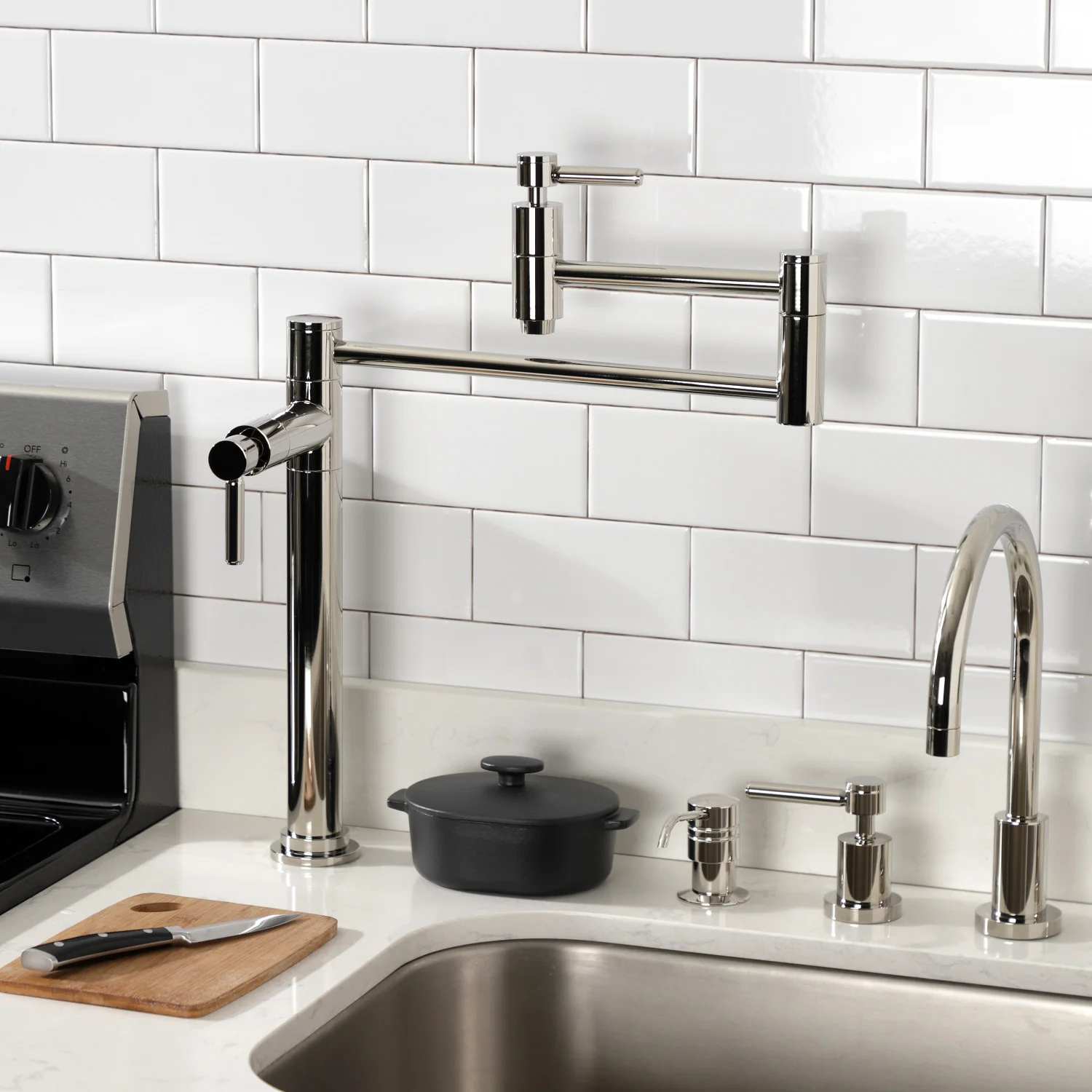 Kingston Sona KS8706DL - Concord Two-Handle 1-Hole Deck Mount Pot Filler Faucet, Polished Nickel - Image 8