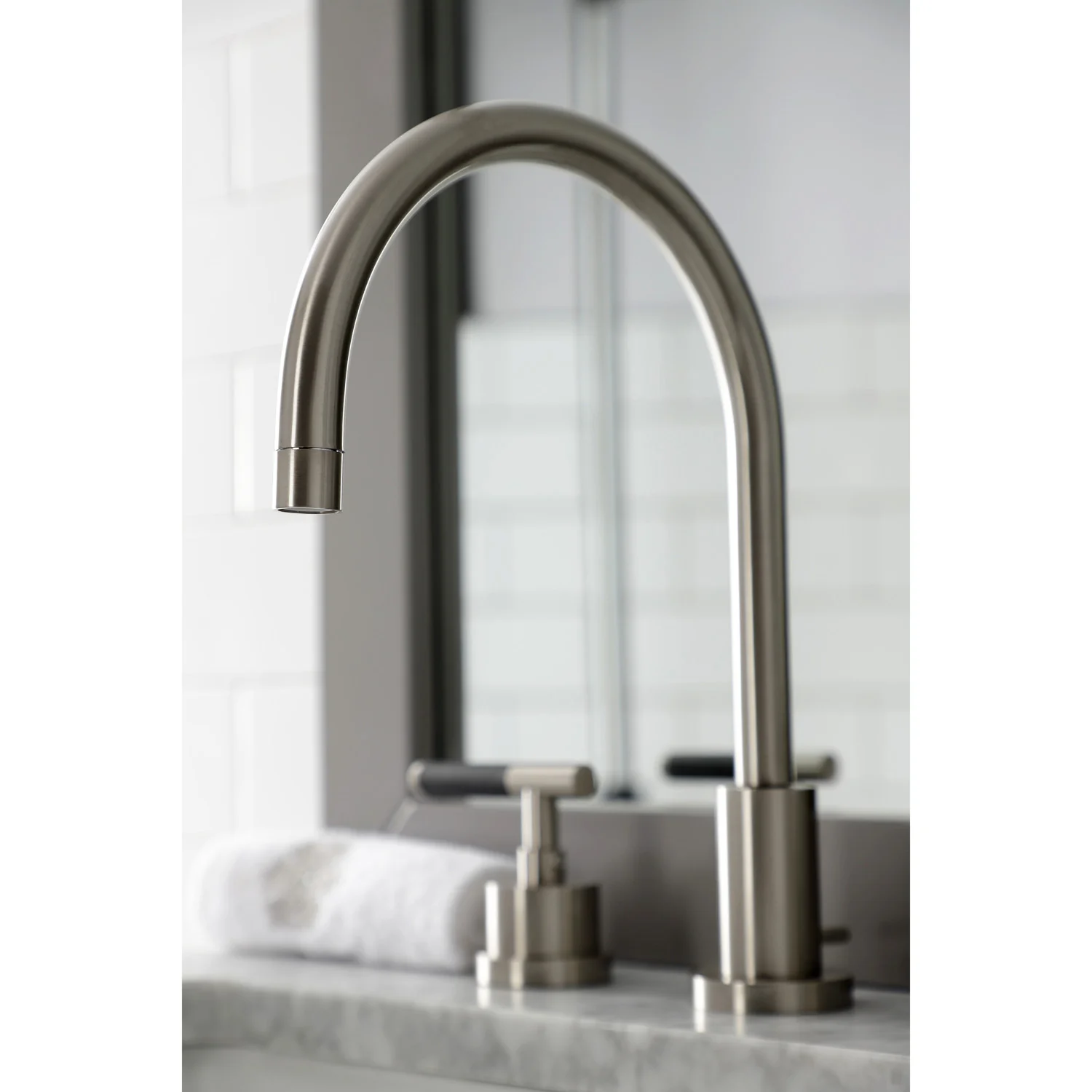 Kingston Sona KS8928CKL - Kaiser Two-Handle 3-Hole Deck Mount Widespread Bathroom Faucet with Brass Pop-Up, Brushed Nickel - Image 3