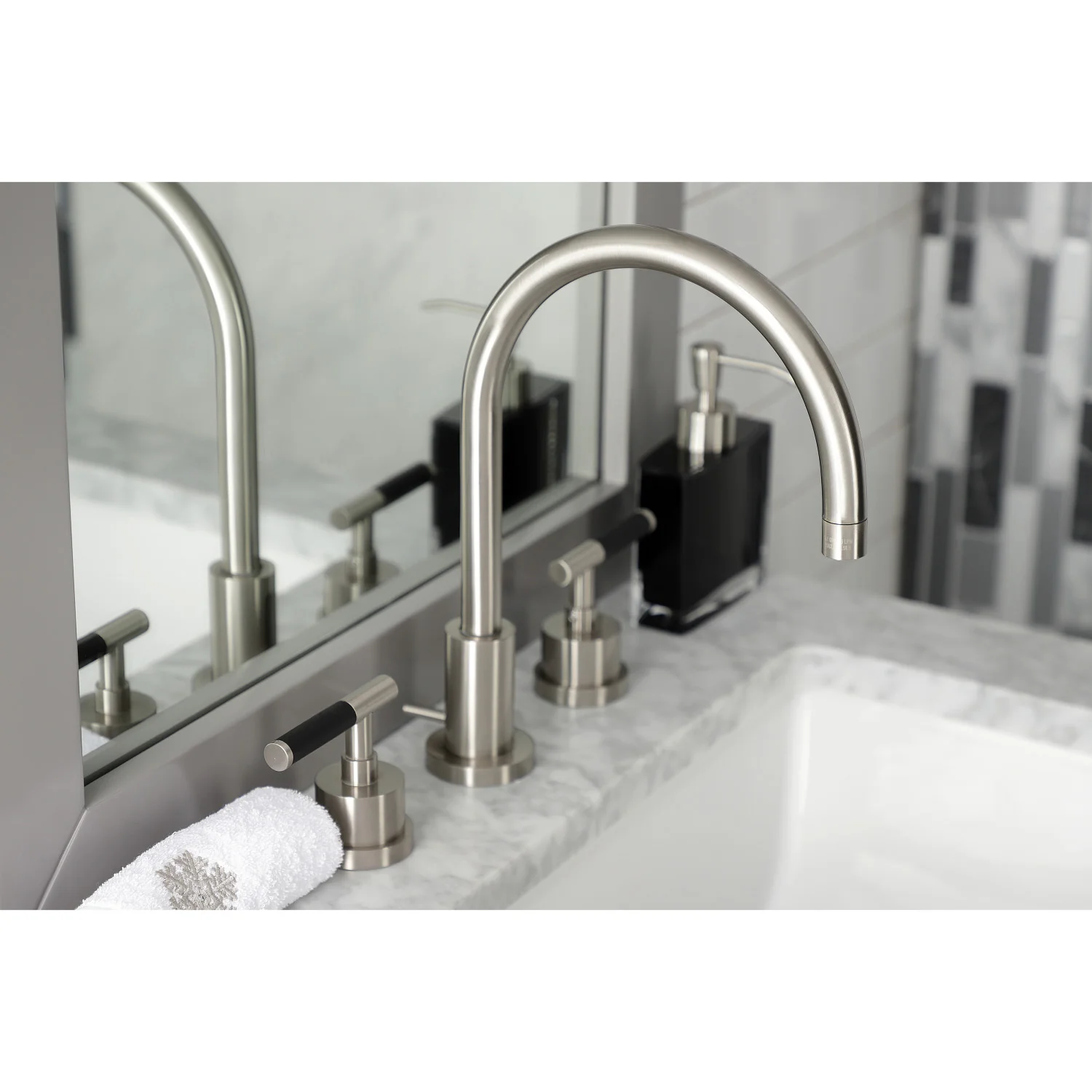 Kingston Sona KS8928CKL - Kaiser Two-Handle 3-Hole Deck Mount Widespread Bathroom Faucet with Brass Pop-Up, Brushed Nickel - Image 7