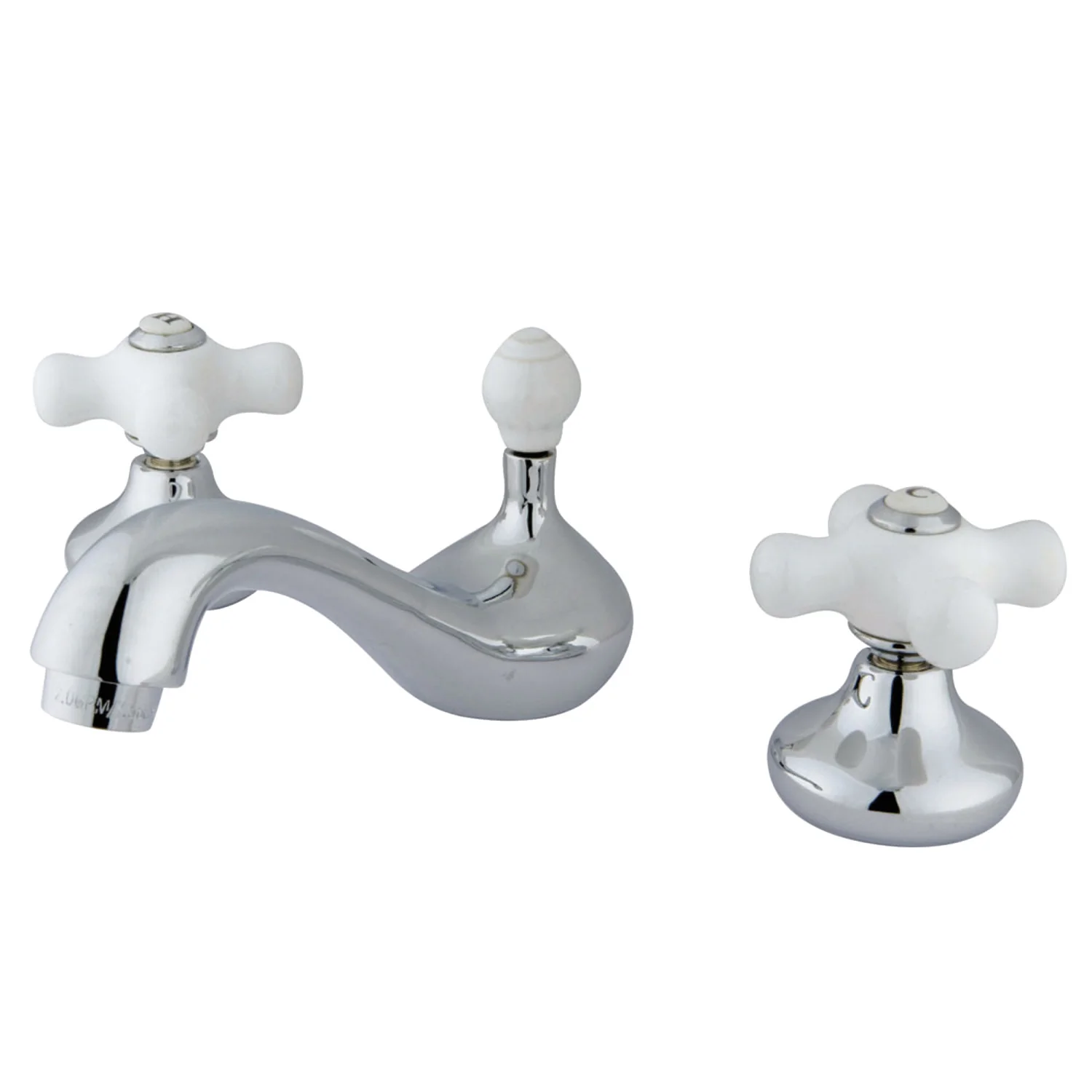 Kingston Heirloom KS941CX Two-Handle 3-Hole Deck Mount Widespread Bathroom Faucet with ABS Pop-Up Drain, Polished Chrome