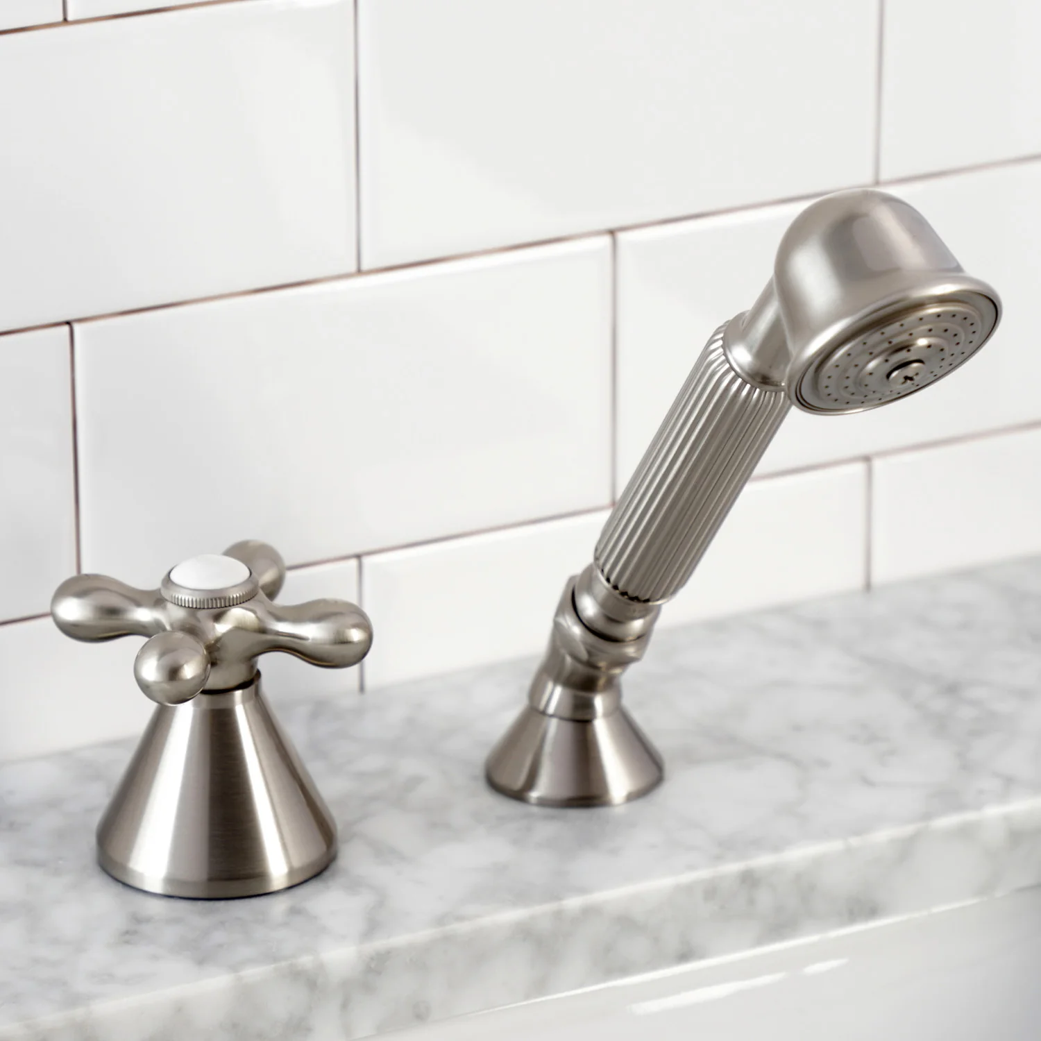 Kingston Tulare KSK2368AXTR Deck Mount Hand Shower with Diverter for Roman Tub Faucet, Brushed Nickel - Image 3
