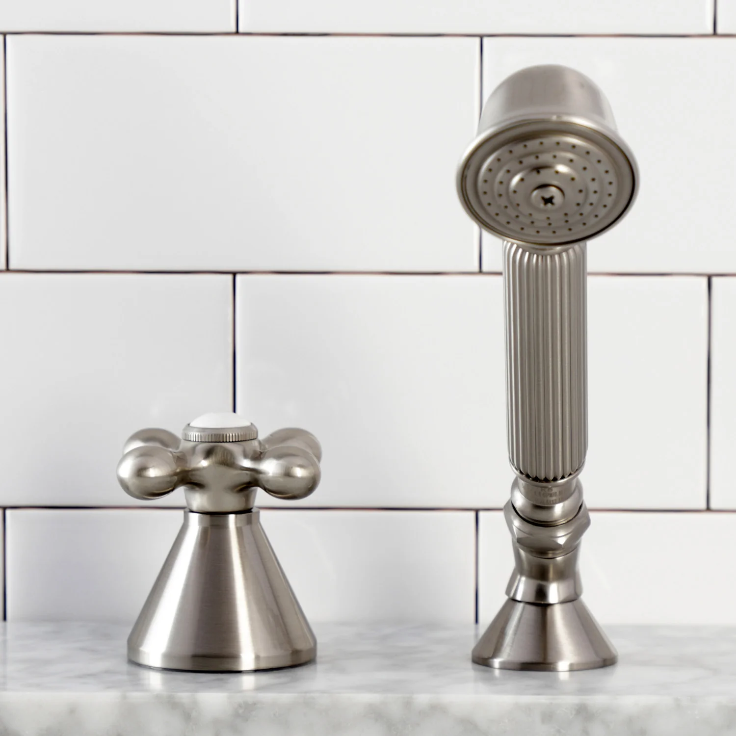 Kingston Tulare KSK2368AXTR Deck Mount Hand Shower with Diverter for Roman Tub Faucet, Brushed Nickel - Image 4