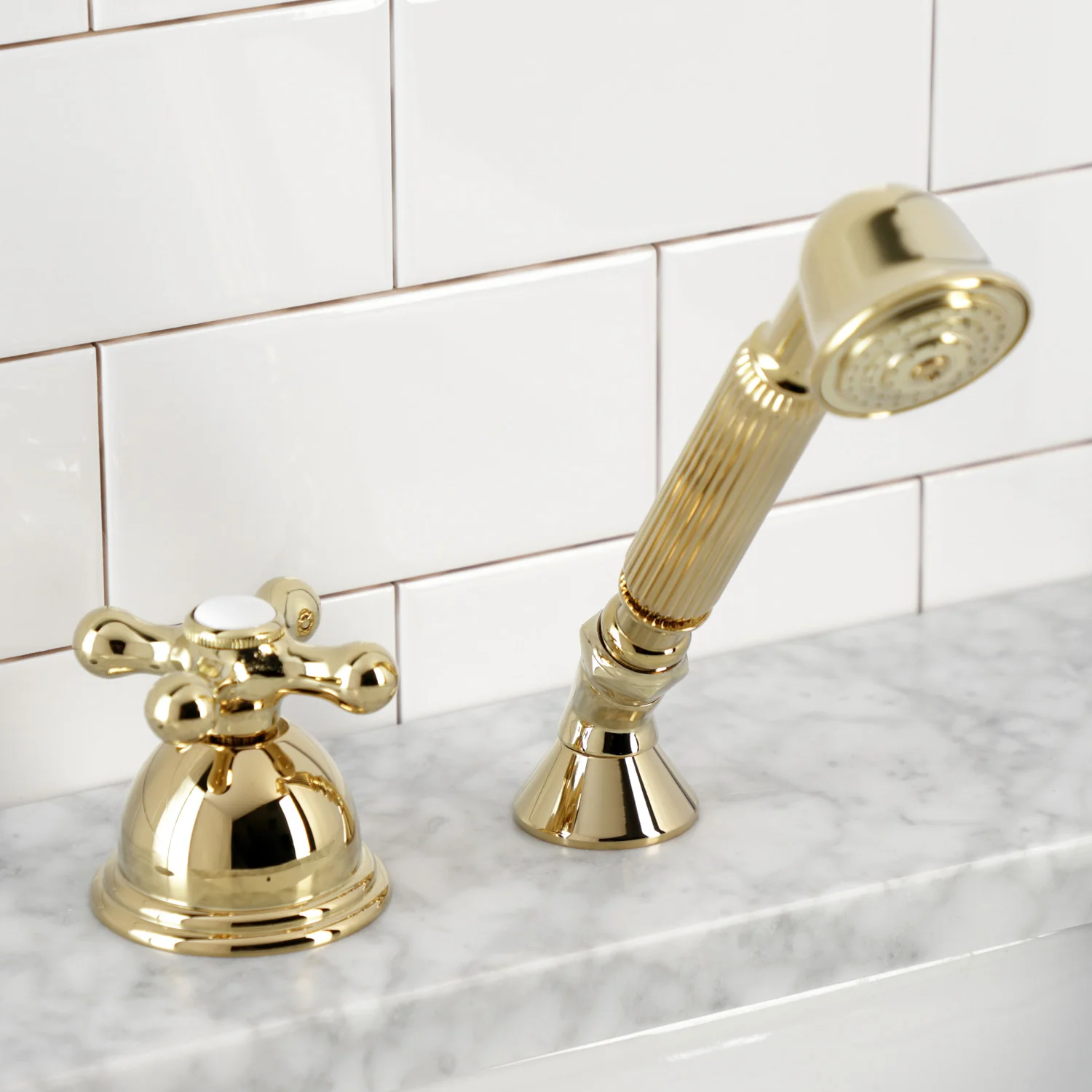 Kingston Heirloom KSK3352AXTR Deck Mount Hand Shower with Diverter for Roman Tub Faucet, Polished Brass - Image 3