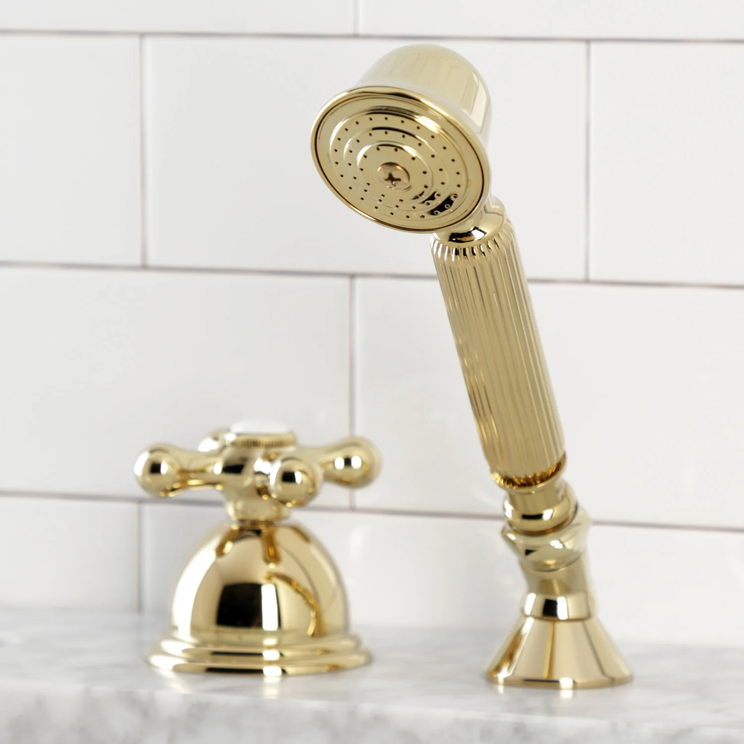 Kingston Heirloom KSK3352AXTR Deck Mount Hand Shower with Diverter for Roman Tub Faucet, Polished Brass - Image 5