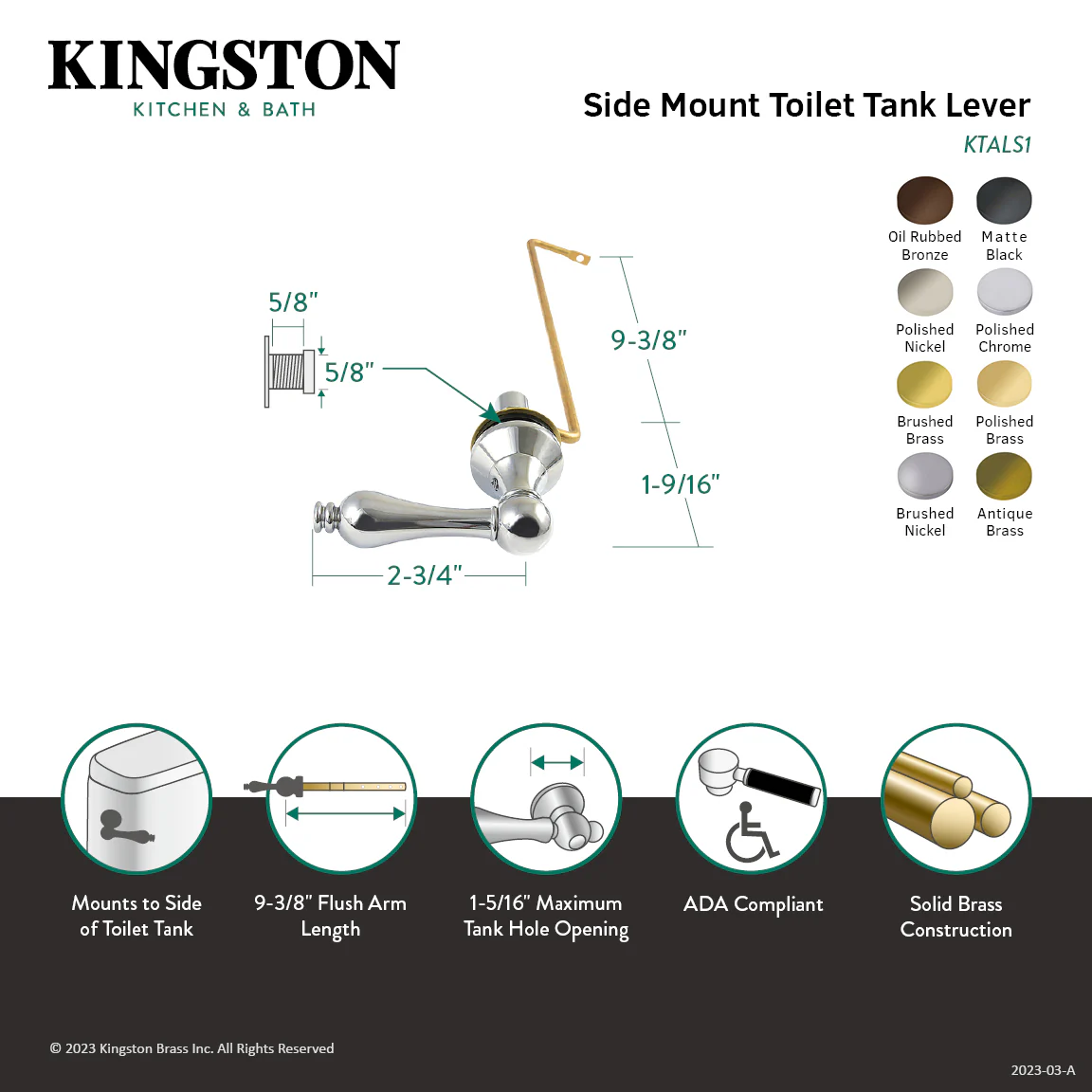 Kingston Heirloom KTALS7 - Victorian Side Mount Toilet Tank Lever, Brushed Brass - Image 2