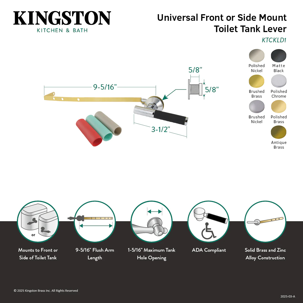 Kingston Sona KTCKLD6 - Kaiser Universal Front or Side Mount Toilet Tank Lever, Polished Nickel - Image 2