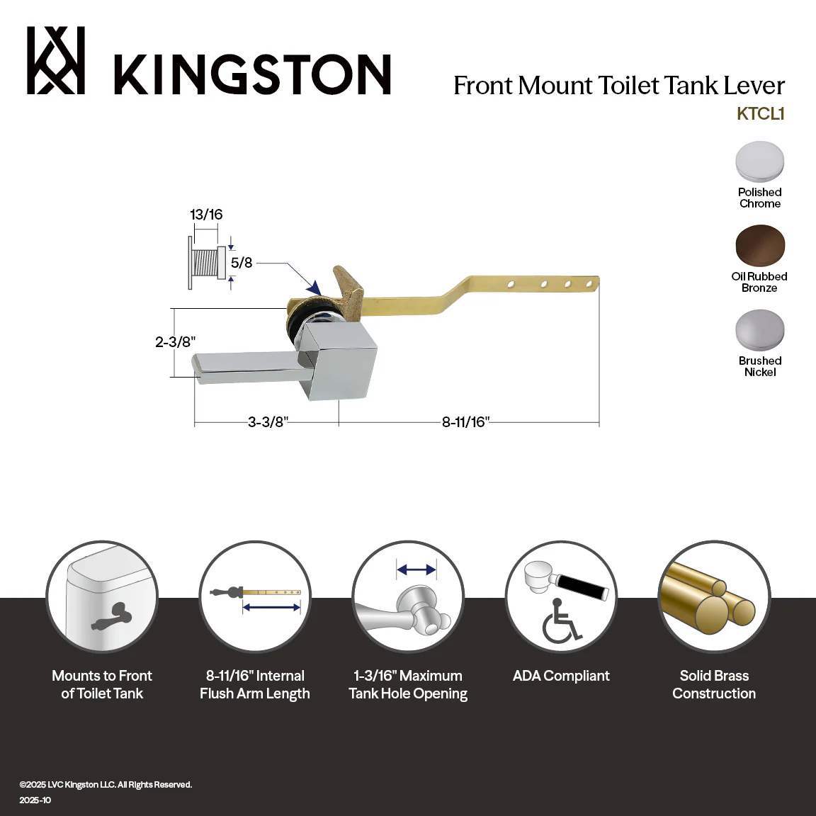 Kingston Claremont KTCL5 Front Mount Toilet Tank Lever, Oil Rubbed Bronze - Image 2