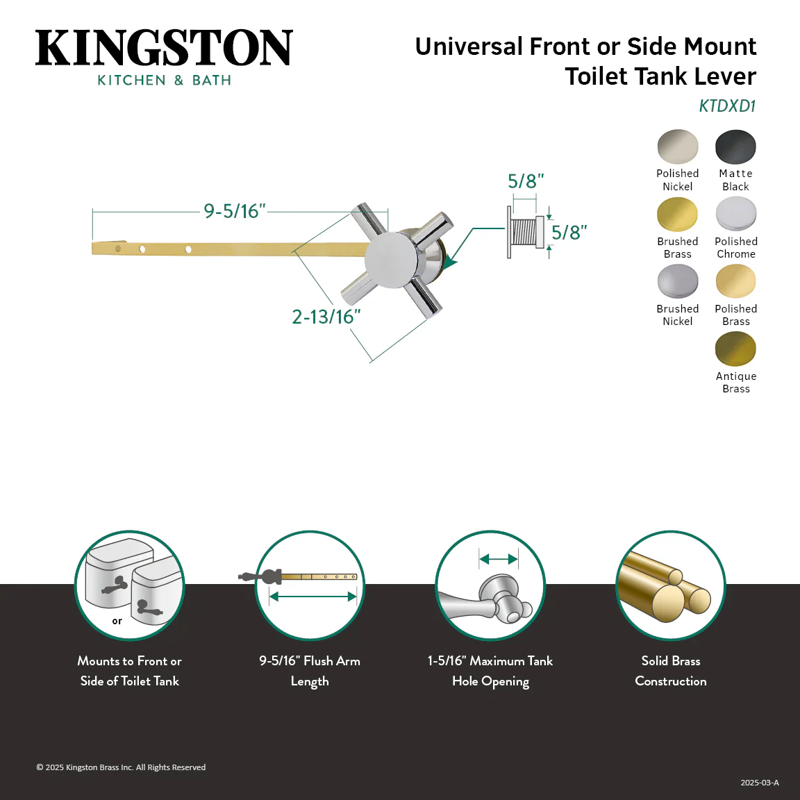 Kingston Sona KTDXD6 - Concord Universal Front or Side Mount Toilet Tank Lever, Polished Nickel - Image 2
