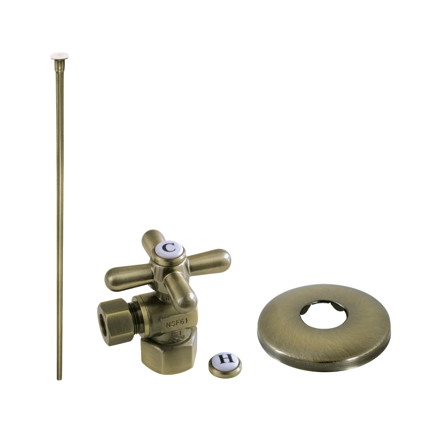 Kingston Heirloom KTK103P - Trimscape Toilet Supply Kit, 1/2-Inch IPS Inlet x 3/8-Inch Comp Outlet, Antique Brass