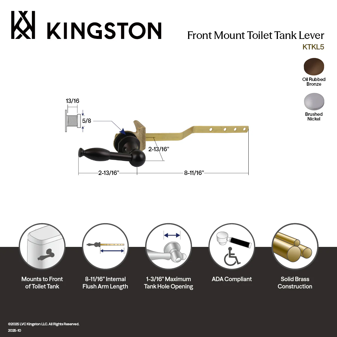 Kingston Knight KTKL5 Front Mount Toilet Tank Lever, Oil Rubbed Bronze - Image 2