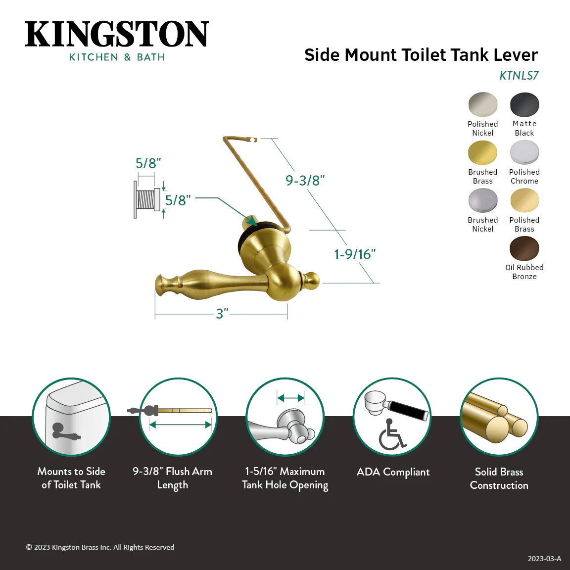 Kingston Heirloom KTNLS5 - Naples Side Mount Toilet Tank Lever, Oil Rubbed Bronze - Image 2