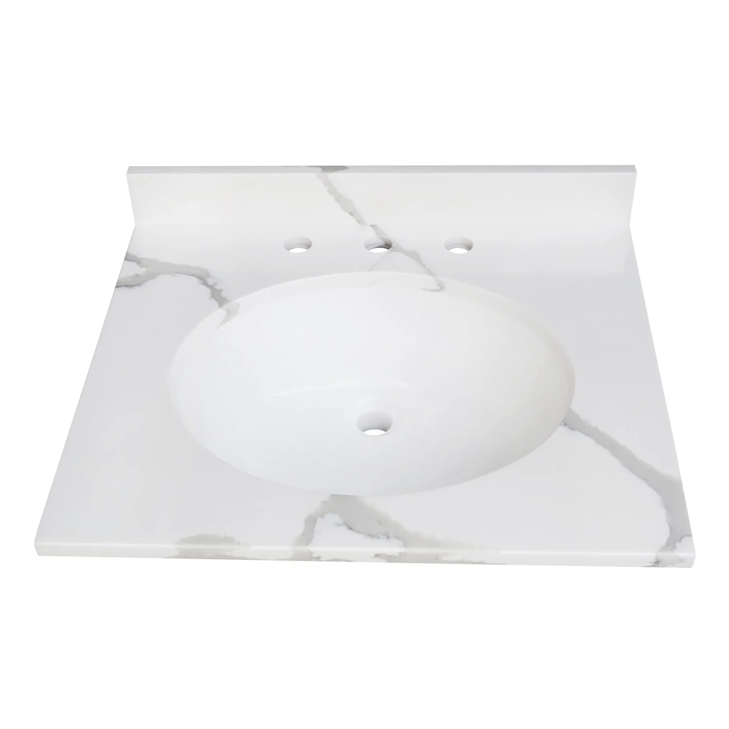 Kingston Sona KVPB2522L38 - Norbiton 25-Inch Solid Surface Vanity Top (8" Faucet Drillings), Calacatta Marble Glossy White