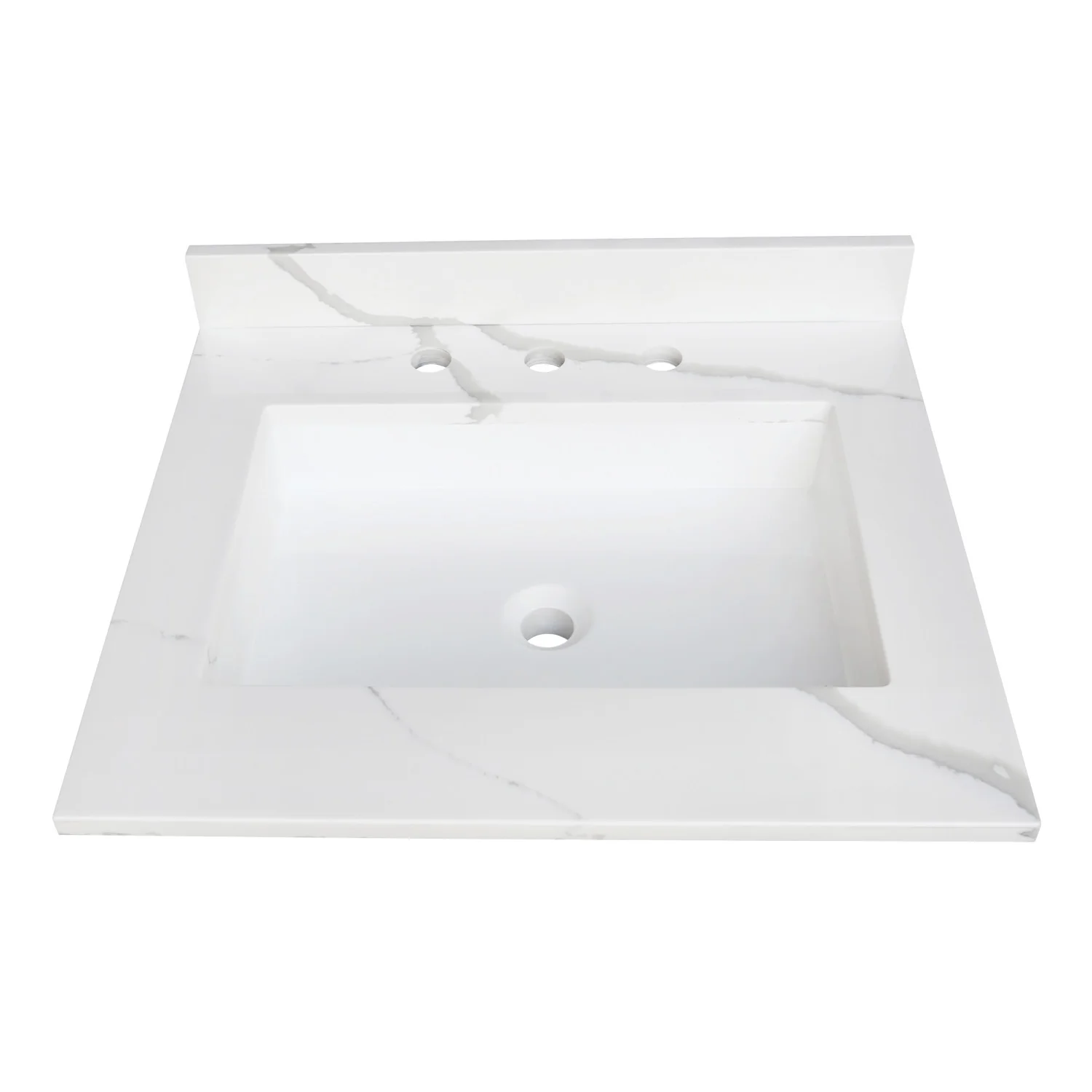 Kingston Sona KVPB2522L38SQ - Montesquieu 25-Inch Solid Surface Vanity Top (8" Faucet Drillings), Calacatta Marble White/Glossy