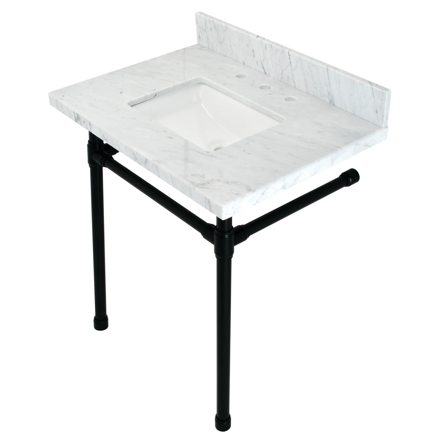 Kingston Tulare KVPB30M8SQ0ST - Dreyfuss 30-Inch Carrara Marble Vanity Top with Stainless Steel Legs (8-Inch, 3-Hole), Carrara Marble White/Matte Black - Image 6