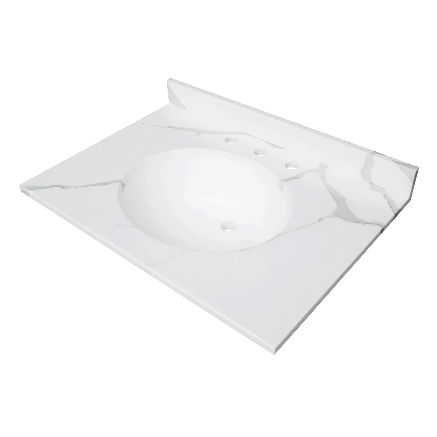 Kingston Sona KVPB3122L38 - Norbiton 31-Inch Solid Surface Vanity Top (8" Faucet Drillings), Calacatta Marble Glossy White