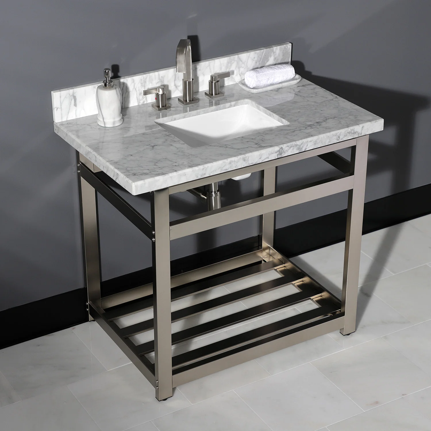 Kingston Tulare KVPB3622M38SQ - Templeton 36-Inch Carrara Marble Vanity Sink Top (8" Faucet Drillings), Carrara Marble - Image 3