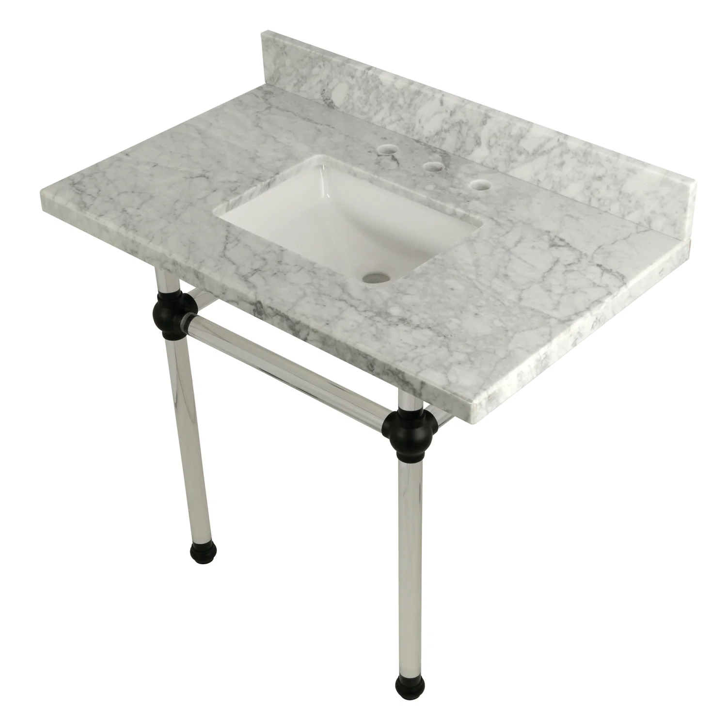 Kingston Tulare KVPB3630MASQ0 - Templeton 36-Inch Carrara Marble Vanity Top with Acrylic Legs (8-Inch, 3-Hole), Carrara Marble White/Matte Black - Image 3