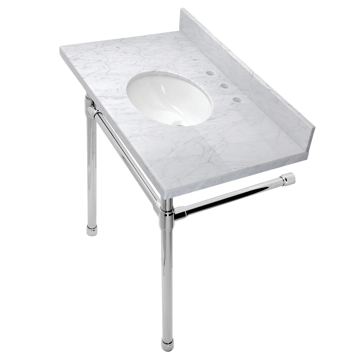 Kingston Tulare KVPB36M81ST - Dreyfuss 36-Inch Carrara Marble Vanity Top with Stainless Steel Legs (8-Inch, 3-Hole), Carrara Marble White/Polished Chrome