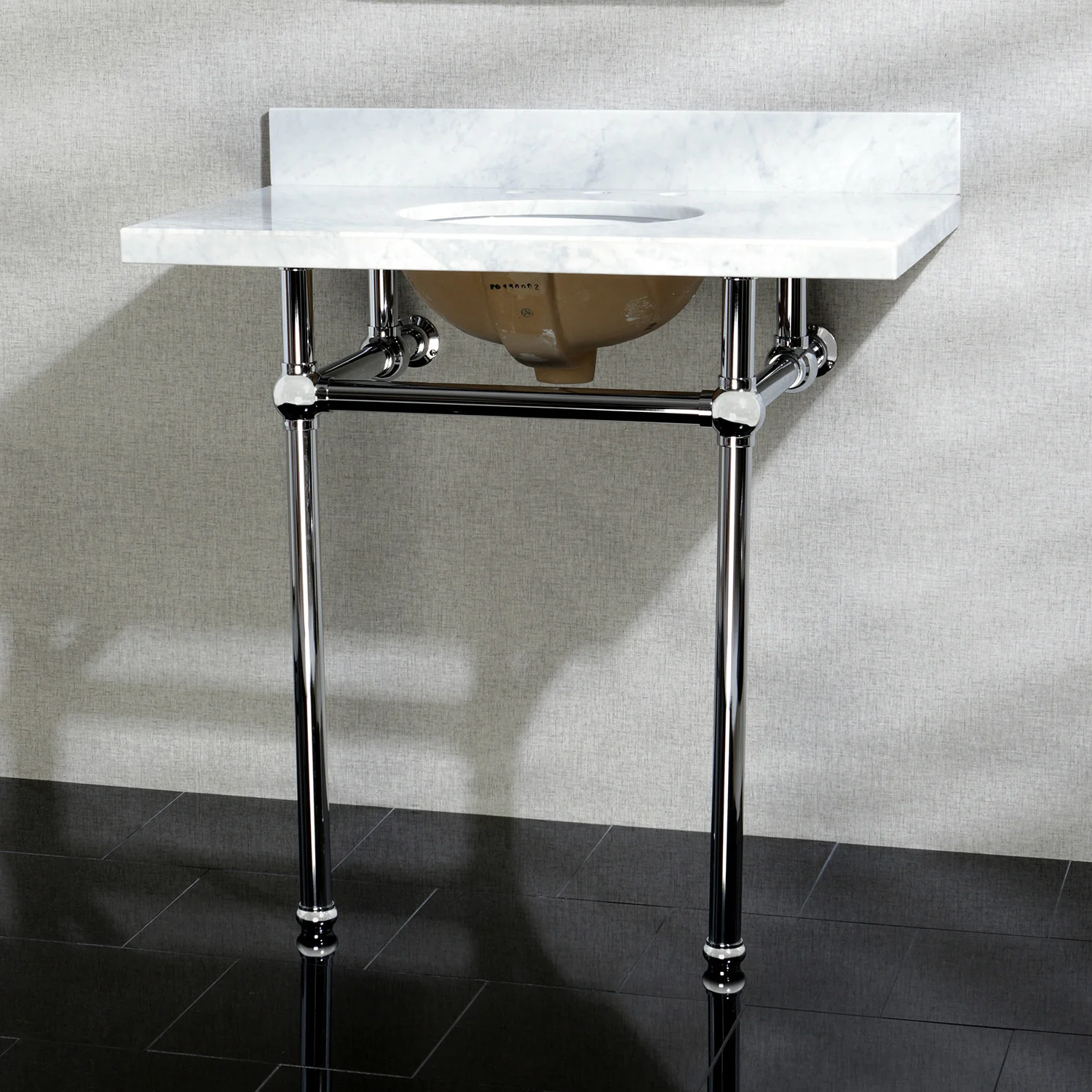 Kingston Heirloom KVPB36MB1 - Templeton 36-Inch Carrara Marble Vanity Top with Brass Legs (8-Inch, 3-Hole), Carrara Marble White/Polished Chrome - Image 4
