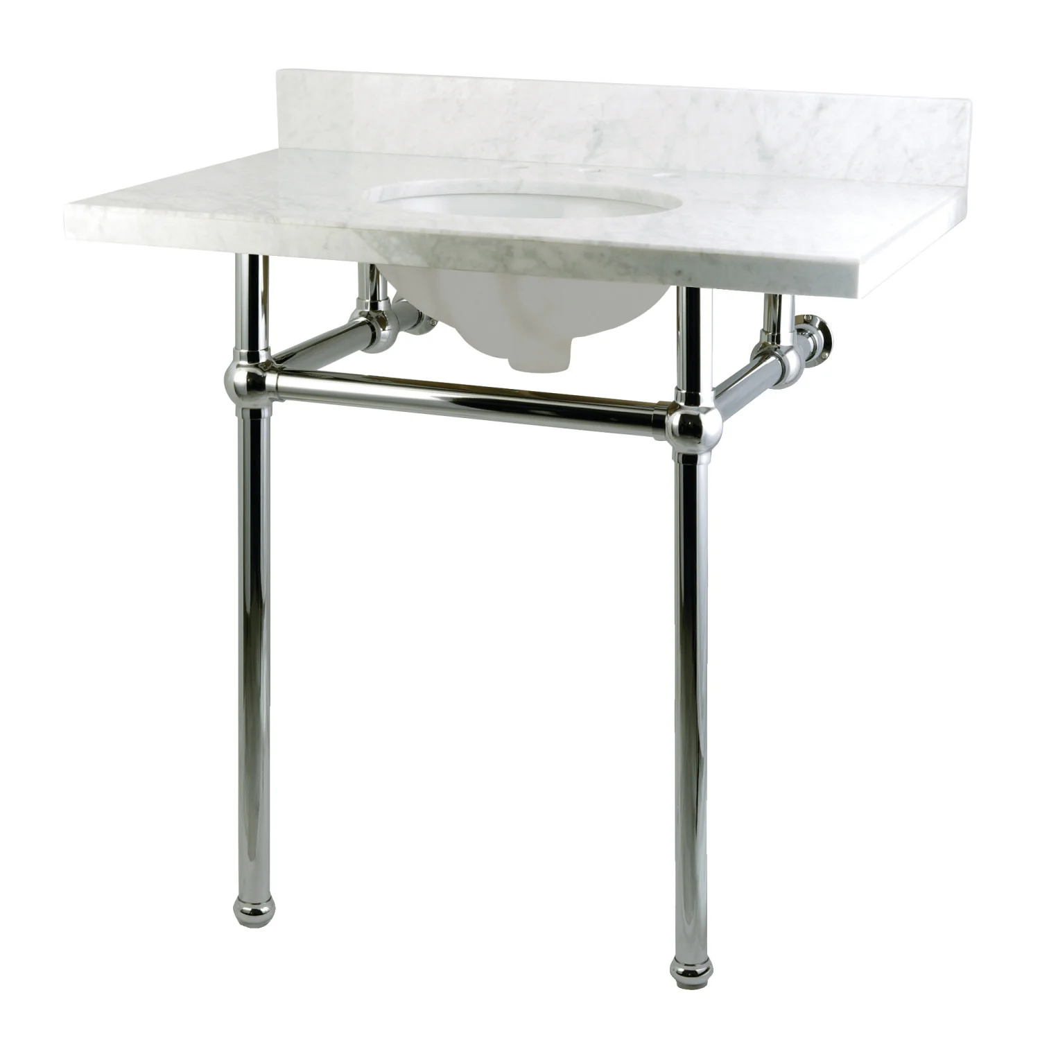 Kingston Heirloom KVPB36MB1 - Templeton 36-Inch Carrara Marble Vanity Top with Brass Legs (8-Inch, 3-Hole), Carrara Marble White/Polished Chrome - Image 6