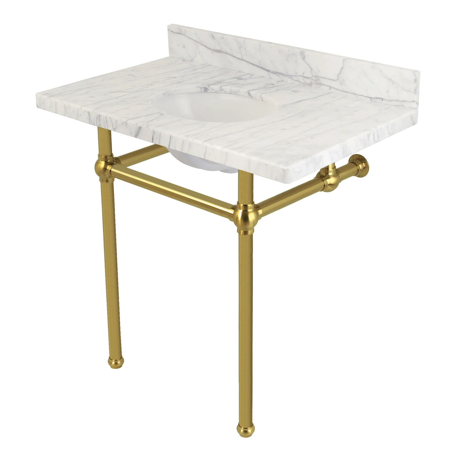 Kingston Heirloom KVPB36MB7 - Templeton 36-Inch Carrara Marble Vanity Top with Brass Legs (8-Inch, 3-Hole), Carrara Marble White/Brushed Brass - Image 4