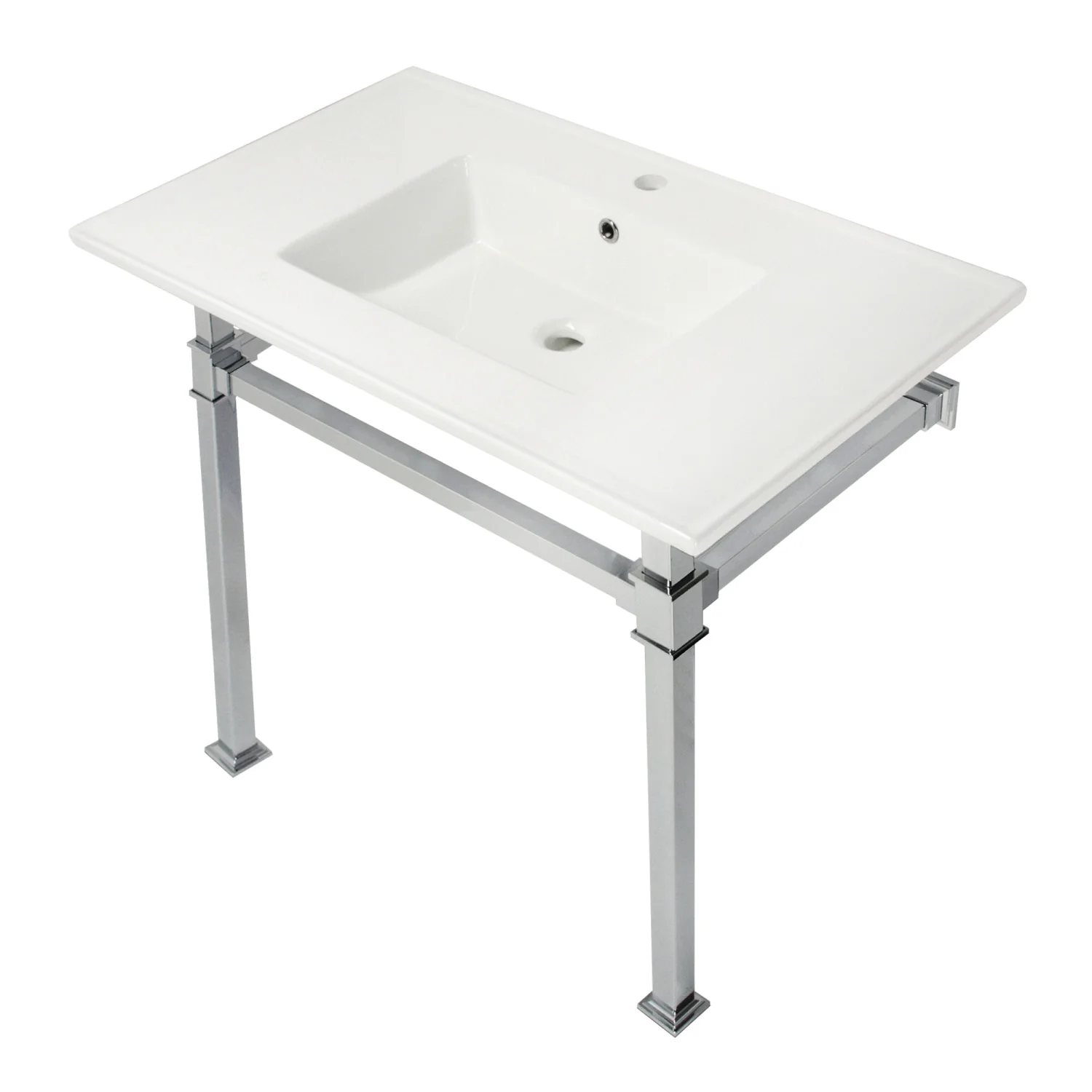 Kingston Sona KVPB37221Q1 - Monarch 37-Inch Ceramic Console Sink with Stainless Steel Legs (1-Hole), White/Polished Chrome - Image 4