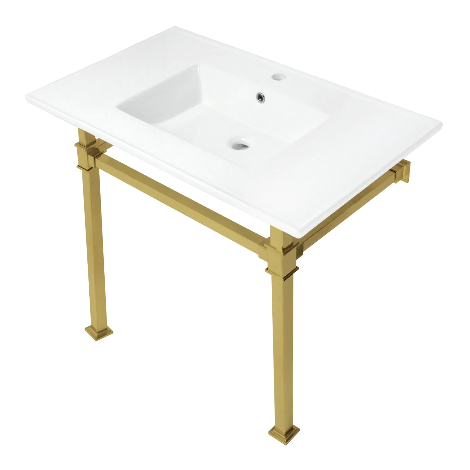 Kingston Sona KVPB37221Q7 - Monarch 37-Inch Ceramic Console Sink with Stainless Steel Legs (1-Hole), White/Brushed Brass - Image 4