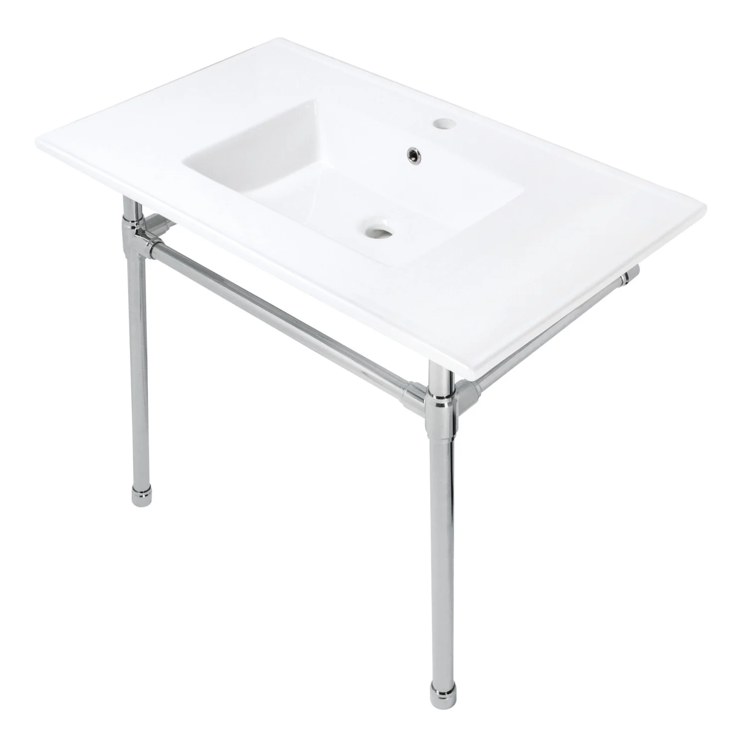 Kingston Tulare KVPB3722716 - Dreyfuss 37-Inch Ceramic Console Sink with Stainless Steel Legs (1-Hole), White/Polished Nickel - Image 4