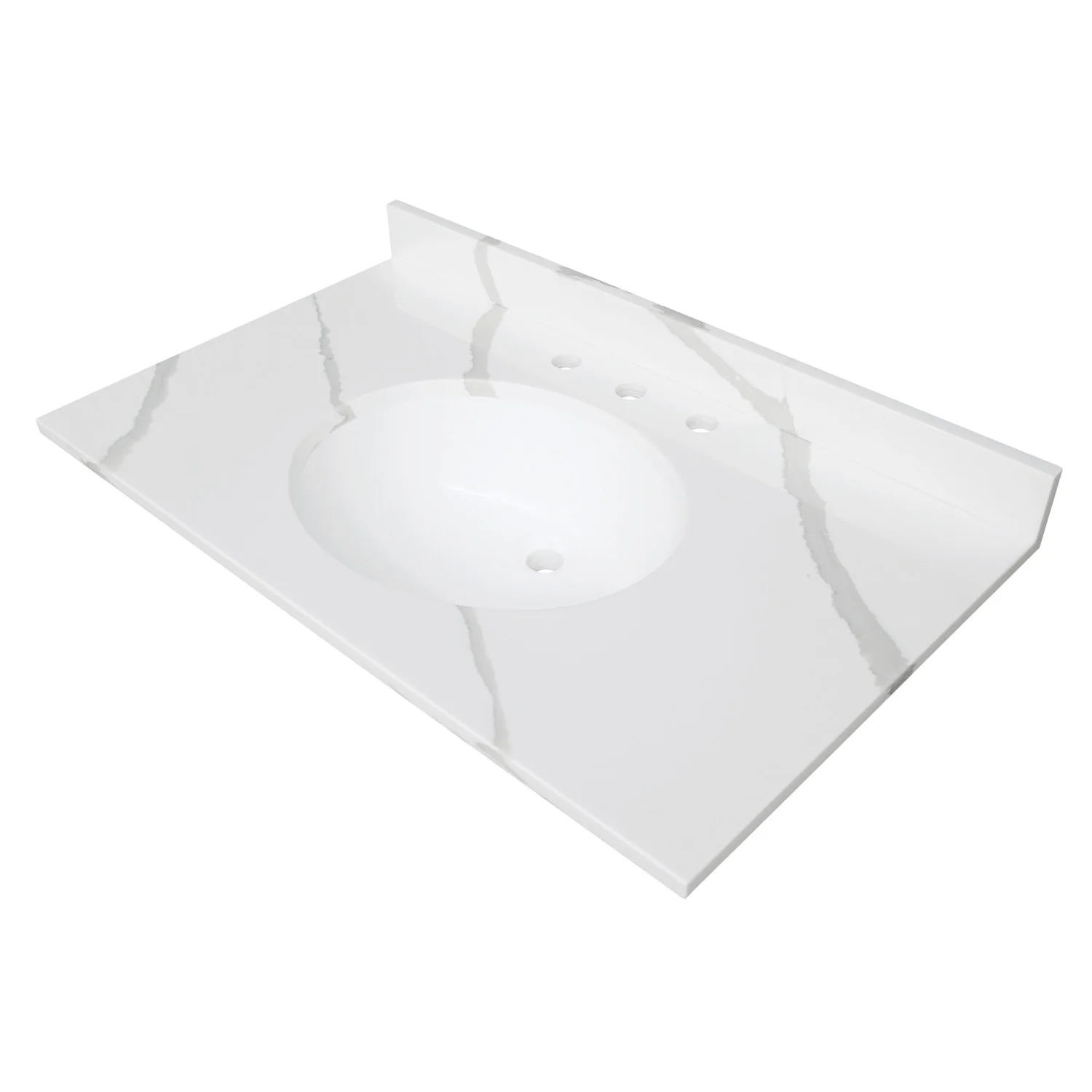 Kingston Sona KVPB3722L38 - Norbiton 37-Inch Solid Surface Vanity Top (8" Faucet Drillings), Calacatta Marble Glossy White