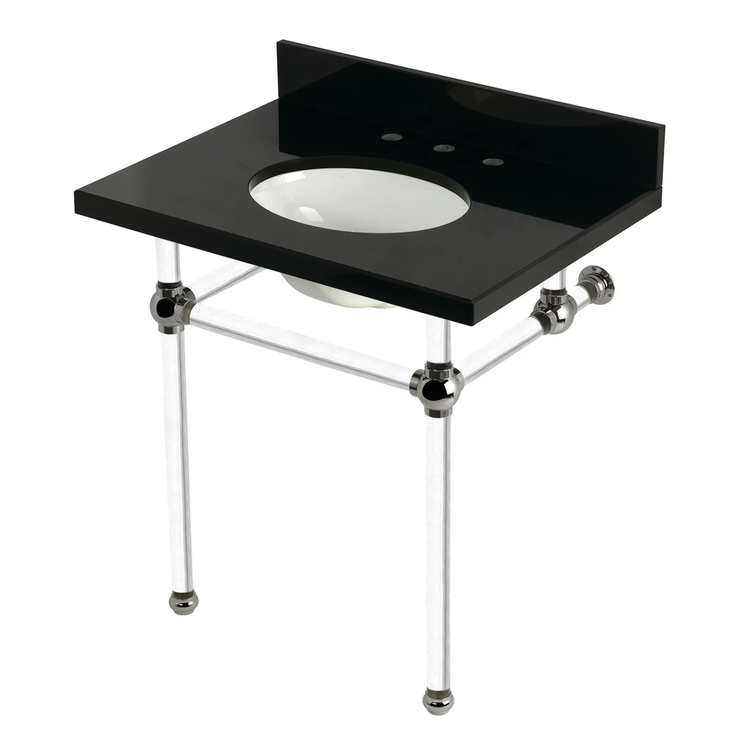 Kingston Tulare KVPK3030KA6 - Templeton 30-Inch Black Granite Console Sink with Acrylic Legs (8-Inch, 3-Hole), Black Granite/Polished Nickel