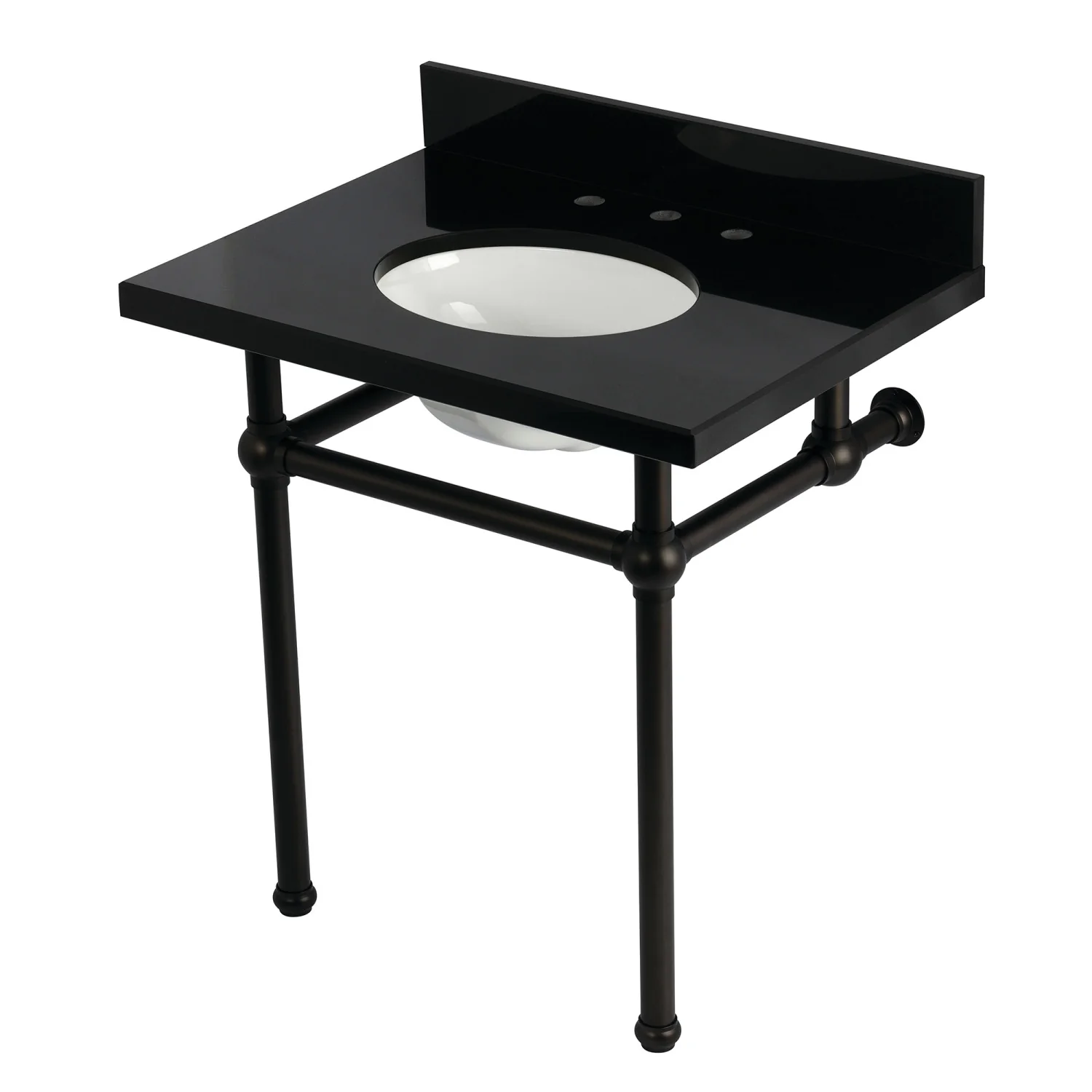 Kingston Heirloom KVPK3030KB5 - Templeton 30-Inch Black Granite Console Sink with Brass Legs (8-Inch, 3-Hole), Black Granite/Oil Rubbed Bronze