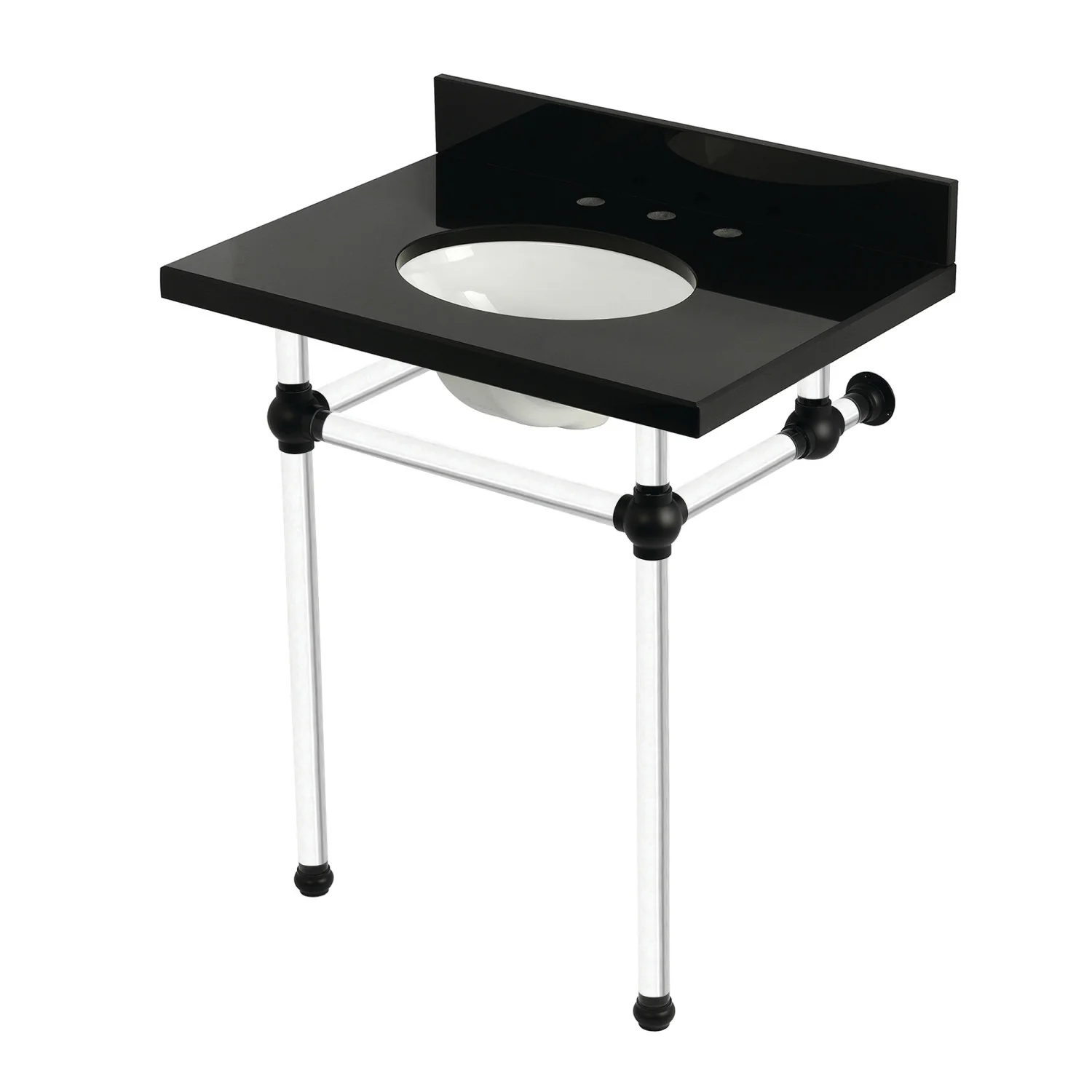 Kingston Tulare KVPK30KA0 - Templeton 30-Inch Black Granite Console Sink with Acrylic Legs (8-Inch, 3-Hole), Black Granite/Matte Black