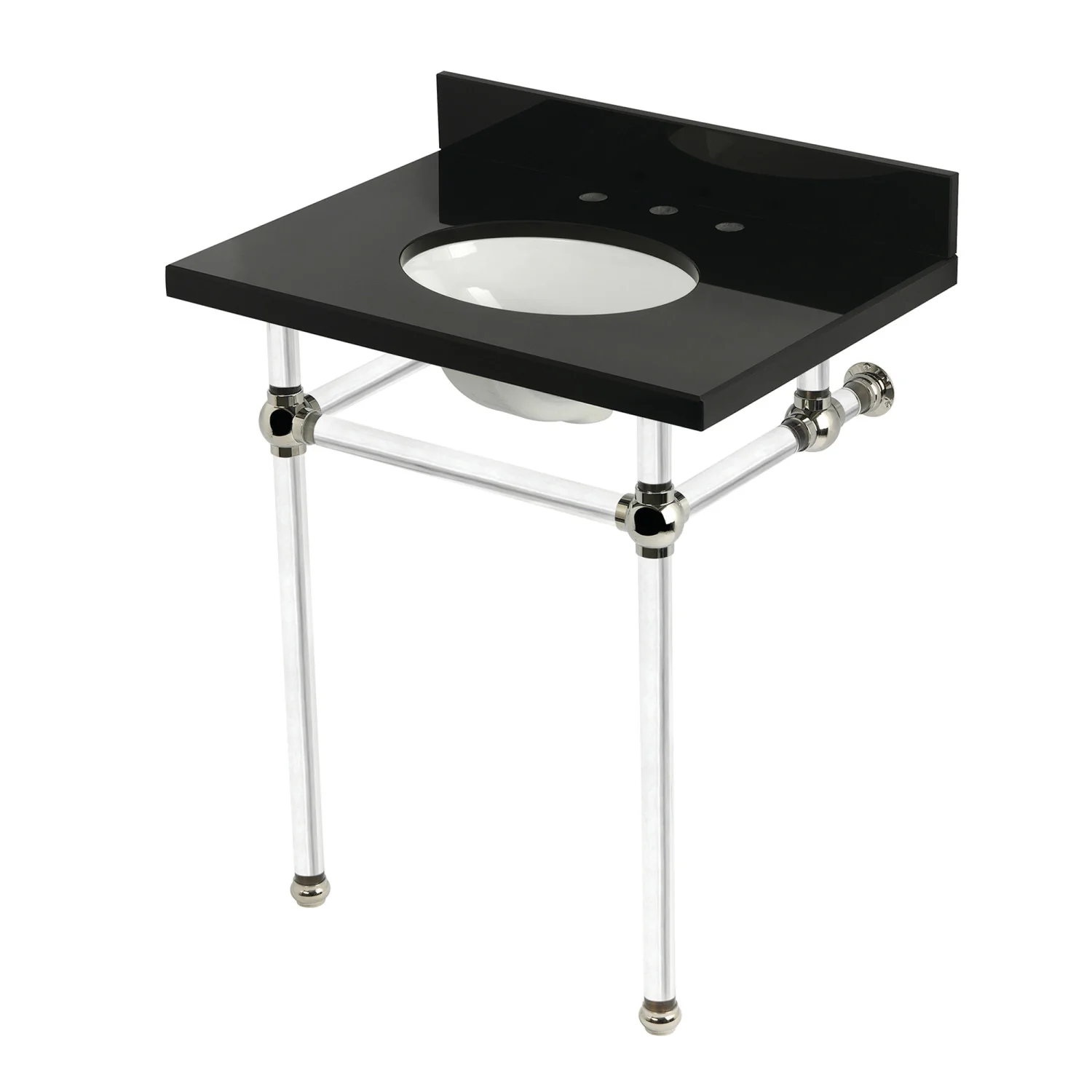 Kingston Tulare KVPK30KA6 - Templeton 30-Inch Black Granite Console Sink with Acrylic Legs (8-Inch, 3-Hole), Black Granite/Polished Nickel