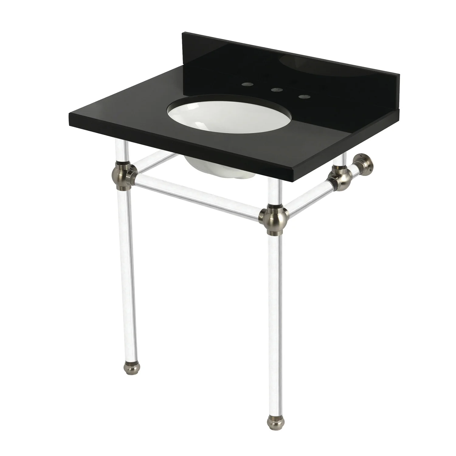 Kingston Tulare KVPK30KA8 - Templeton 30-Inch Black Granite Console Sink with Acrylic Legs (8-Inch, 3-Hole), Black Granite/Brushed Nickel