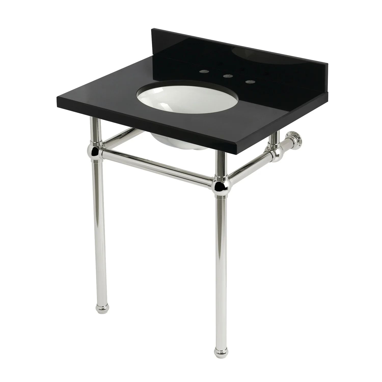 Kingston Heirloom KVPK30KB6 - Templeton 30-Inch Black Granite Console Sink with Brass Legs (8-Inch, 3-Hole), Black Granite/Polished Nickel
